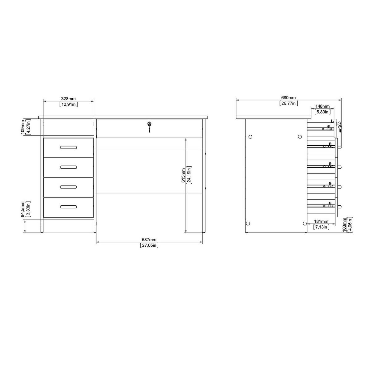 SCHREIBTISCH Eiche 48.5/109.3/75.6 cm - Braun, Holzwerkstoff (48.5/109.3/75.6cm) - DMORA