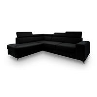 ECKSOFA ALVORO L-S Schwarz Velours-Stoff mit Schlaffunktion - Schwarz, Holz (253/190cm) - MASSENO