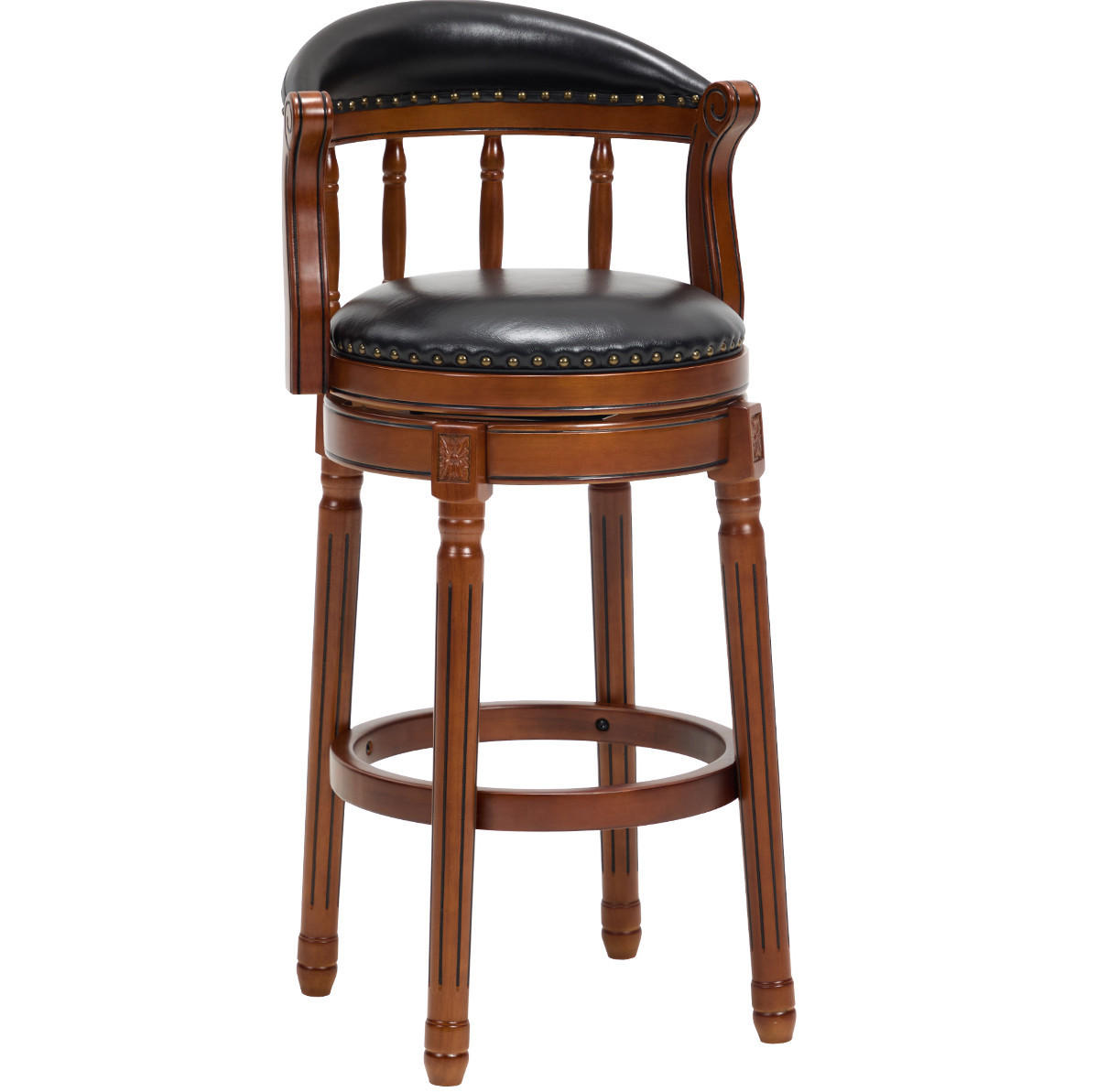 BARHOCKER drehbar Sitzhöhe ca. 75 cm Echtleder Holz Schwarz - Schwarz, Holz (54.8/96/54.8cm) - Meubliv