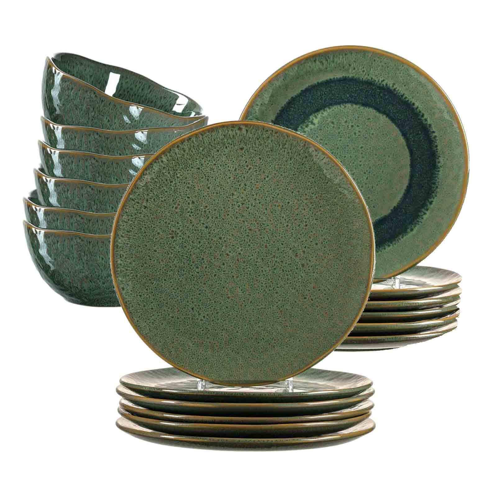 TAFELSERVICE Matera Grün 18er Set - Grün, Keramik (1/1/1cm) - Leonardo Living