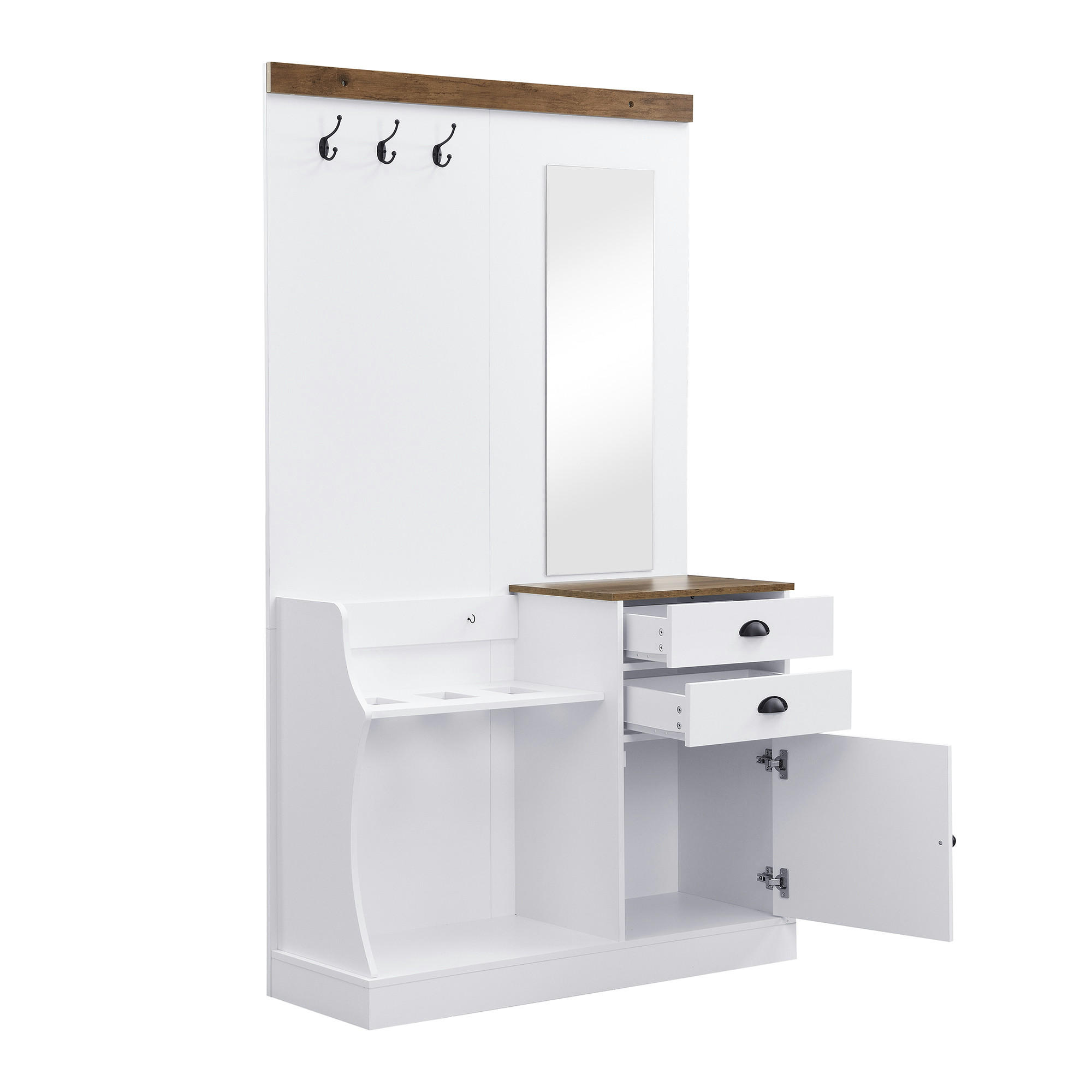 GARDEROBENSET Spiegel Haken Schubladen Schirmständer - Weiß, Holzwerkstoff (38/191/110.5cm) - FLIEKS