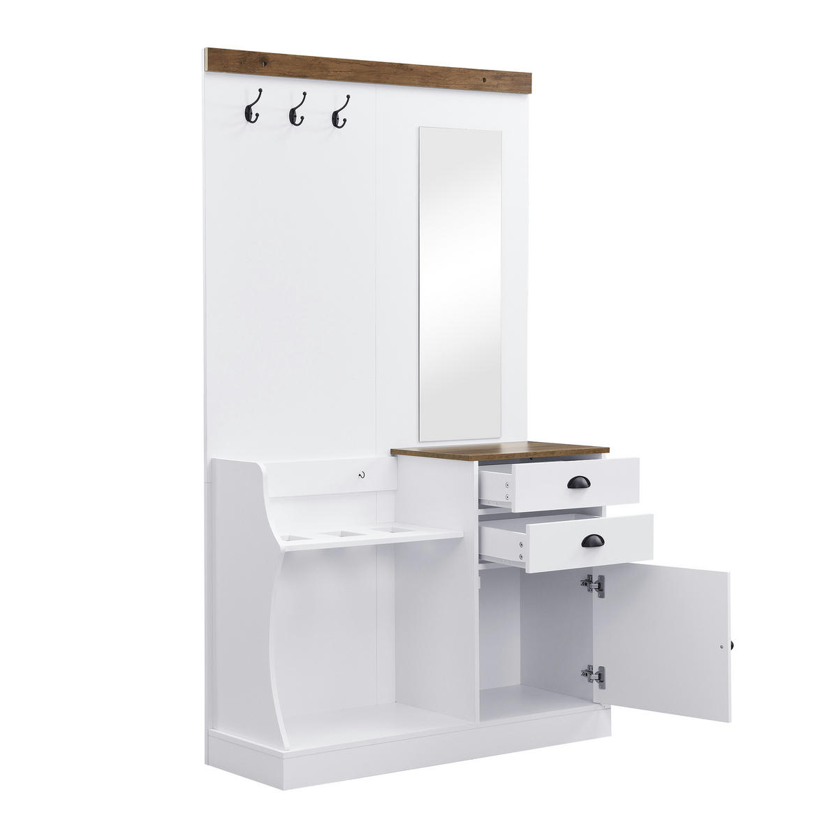 GARDEROBENSET Spiegel Haken Schubladen Schirmständer - Weiß, Holzwerkstoff (38/191/110.5cm) - FLIEKS