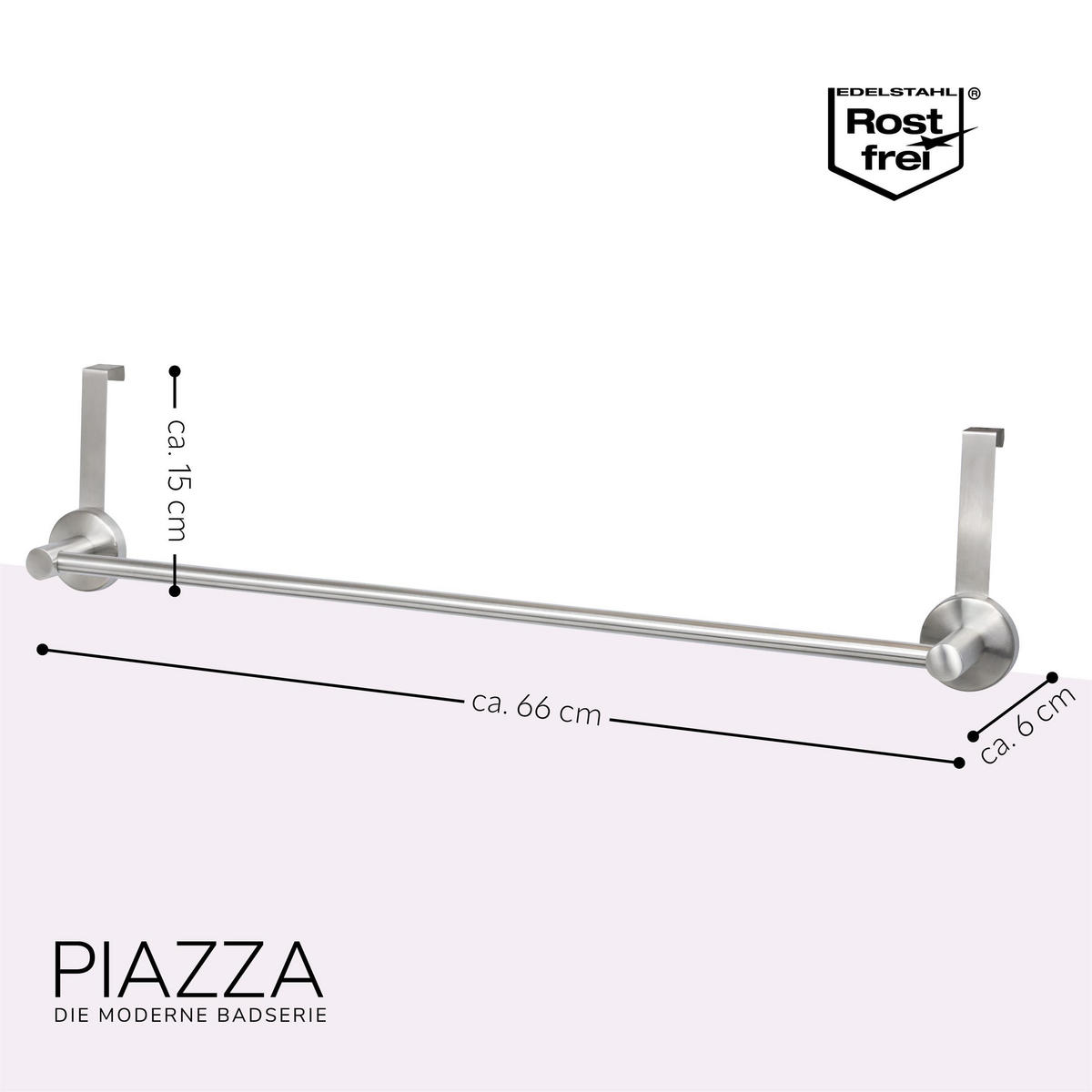TÜR-HANDTUCHSTANGE PIAZZA, Edelstahl - Edelstahlfarben, Metall (66/6/15cm) - bremermann