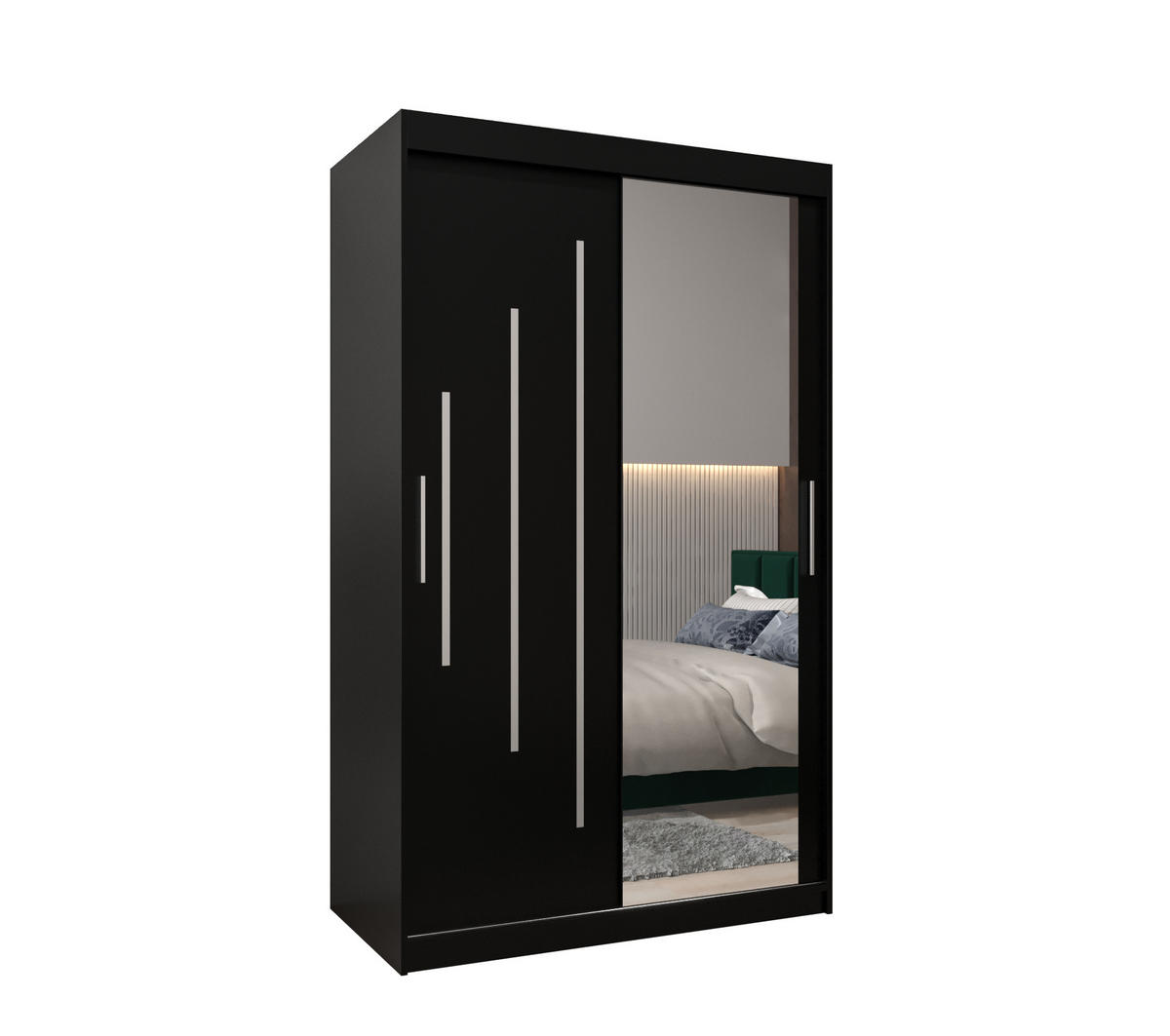 SCHWEBETÜRENSCHRANK 200/120/62 2-türig - Silberfarben/Schwarz, Holz/Kunststoff (120/200/62cm) - Abiks Möbel