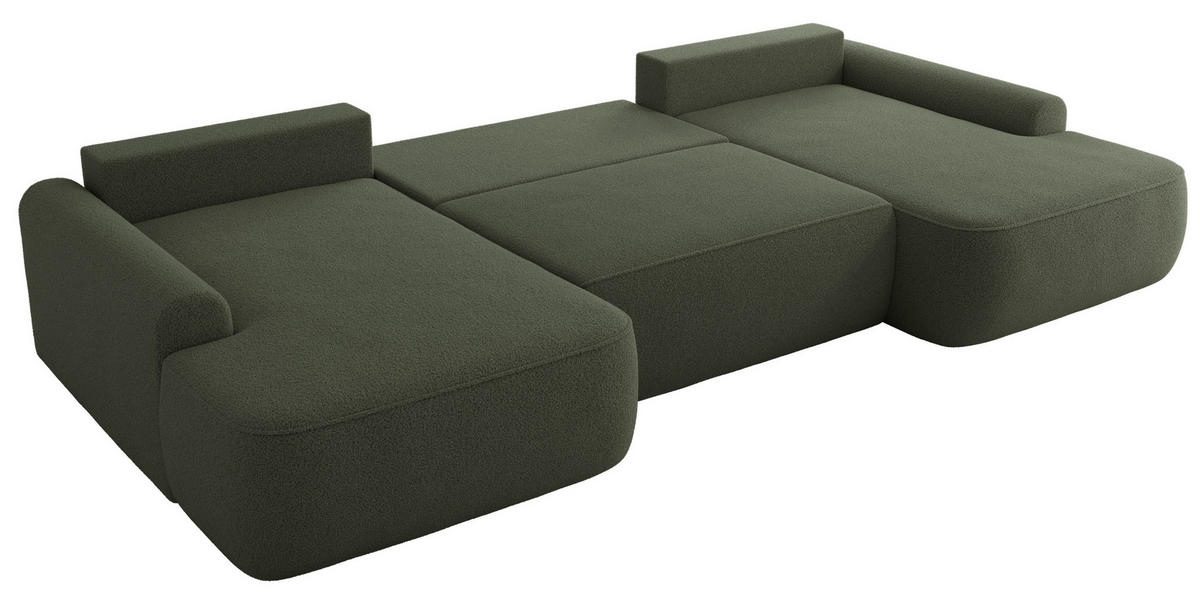 WOHNLANDSCHAFT CUBO U Dunkelgrün Boucle - Dunkelgrün/Schwarz, Kunststoff/Textil (370/100/187cm) - MKS