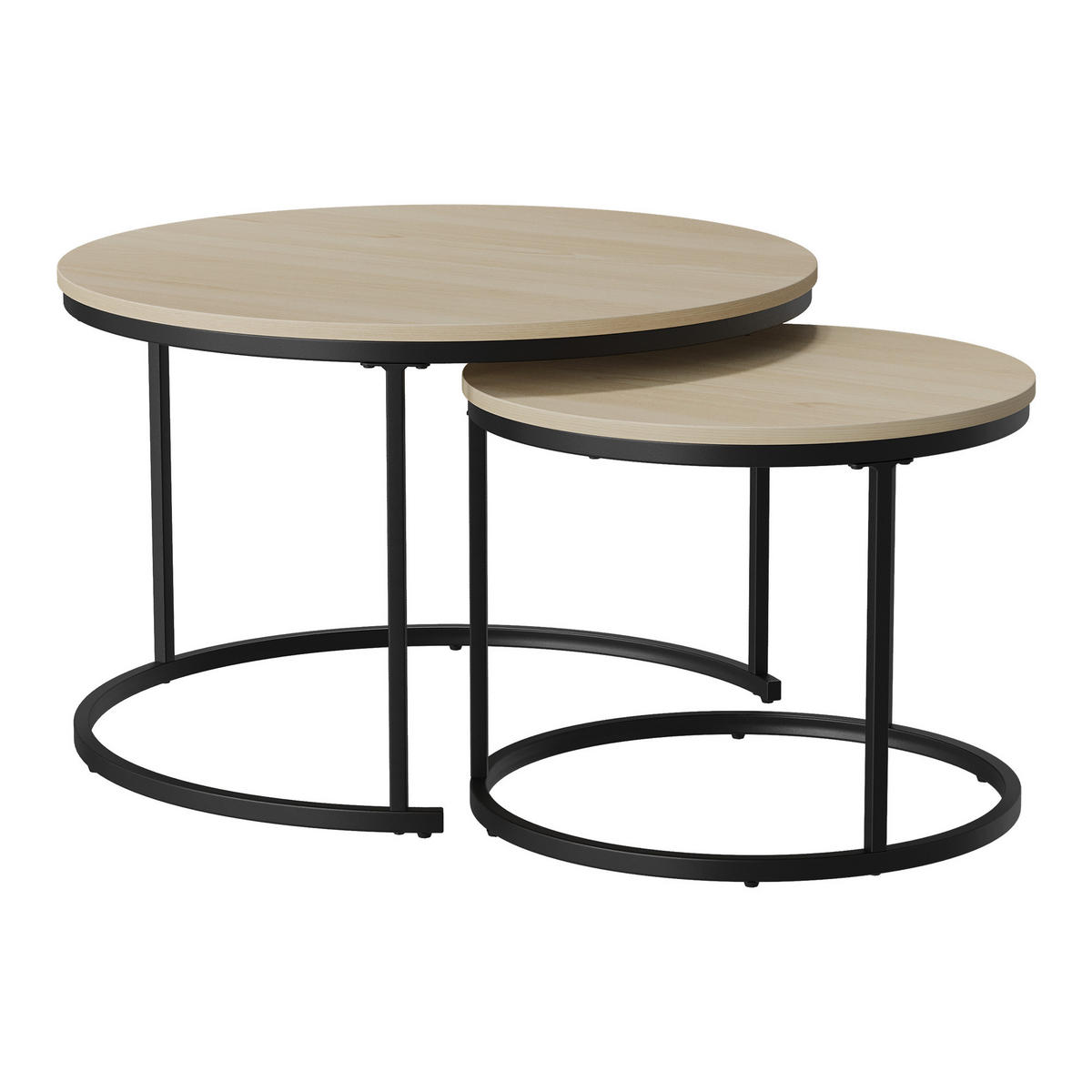COUCHTISCH-SET 2-teilig rund mit Metallgestell, Eiche - Eichefarben, Metall (70/70/45cm)