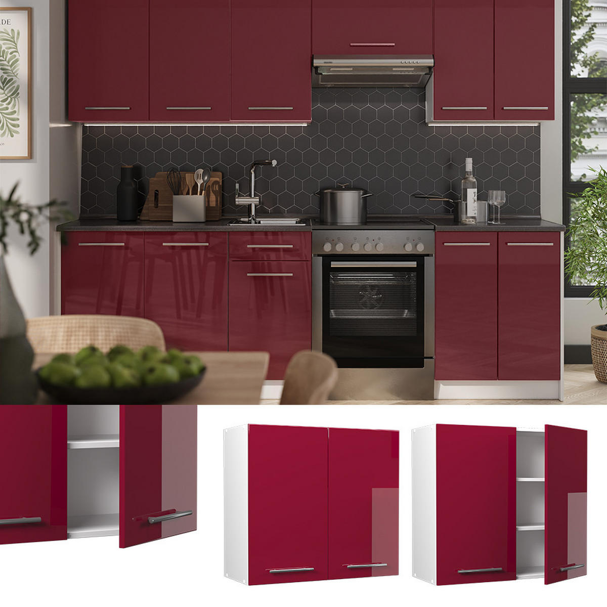 VÄGGSKÅP Fame-Line, Bordeaux högblank/Vit, 80 cm - Vit/Bordeaux, Träbaserade material (80/72/34.1cm) - Vicco