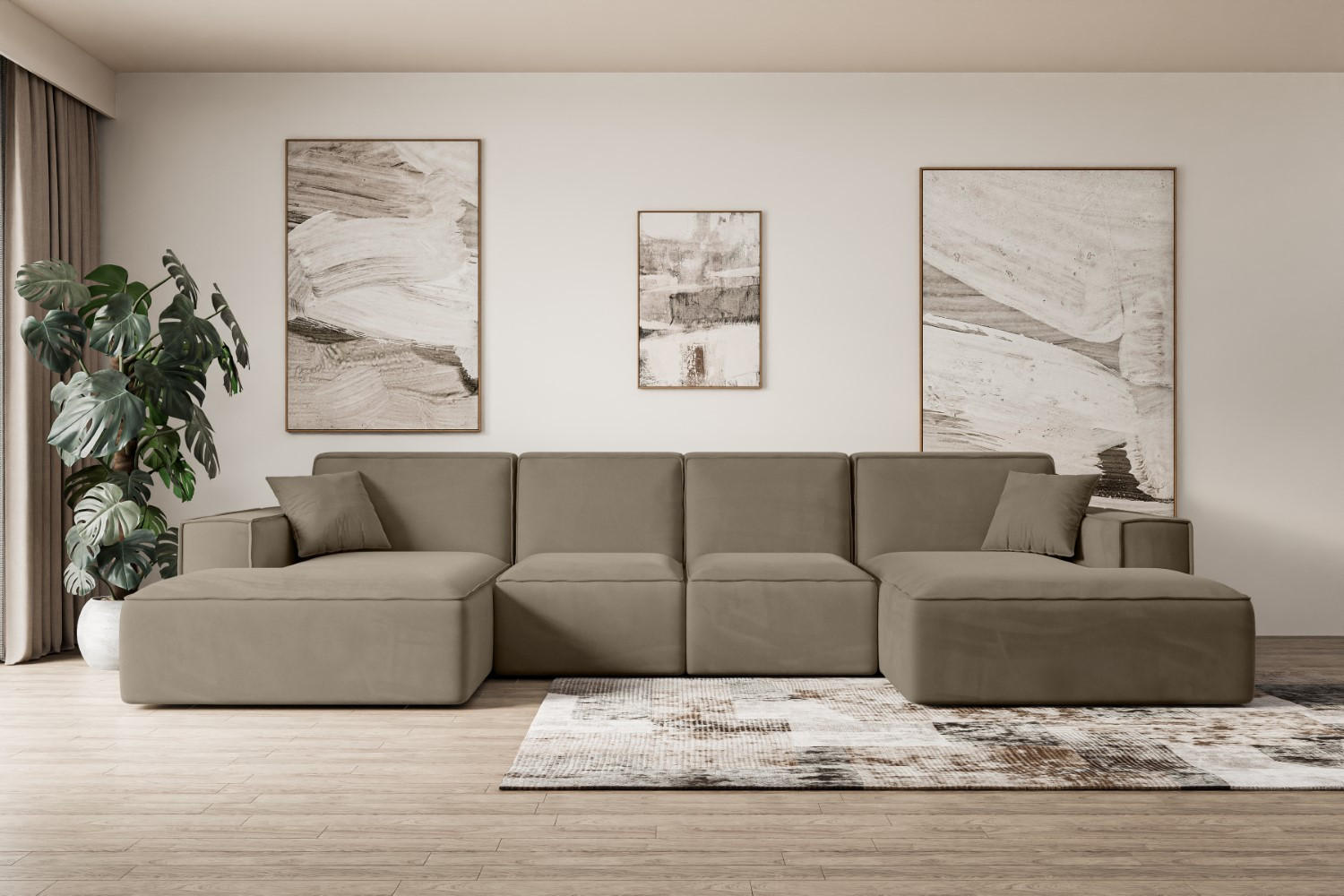 WOHNLANDSCHAFT SIERRA-U - 344x165x73 cm Braun Velours - Schwarz/Braun, Holzwerkstoff/Kunststoff (344/73/165cm) - ALTDECOR