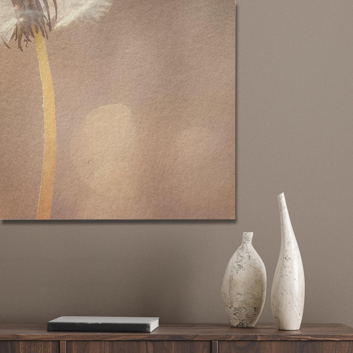 AKUSTIKPANEEL Löwenzahn - Beige - Natur - Blume 90x90 cm - Hellbraun, Textil (90/0.9/90cm) - MuchoWow