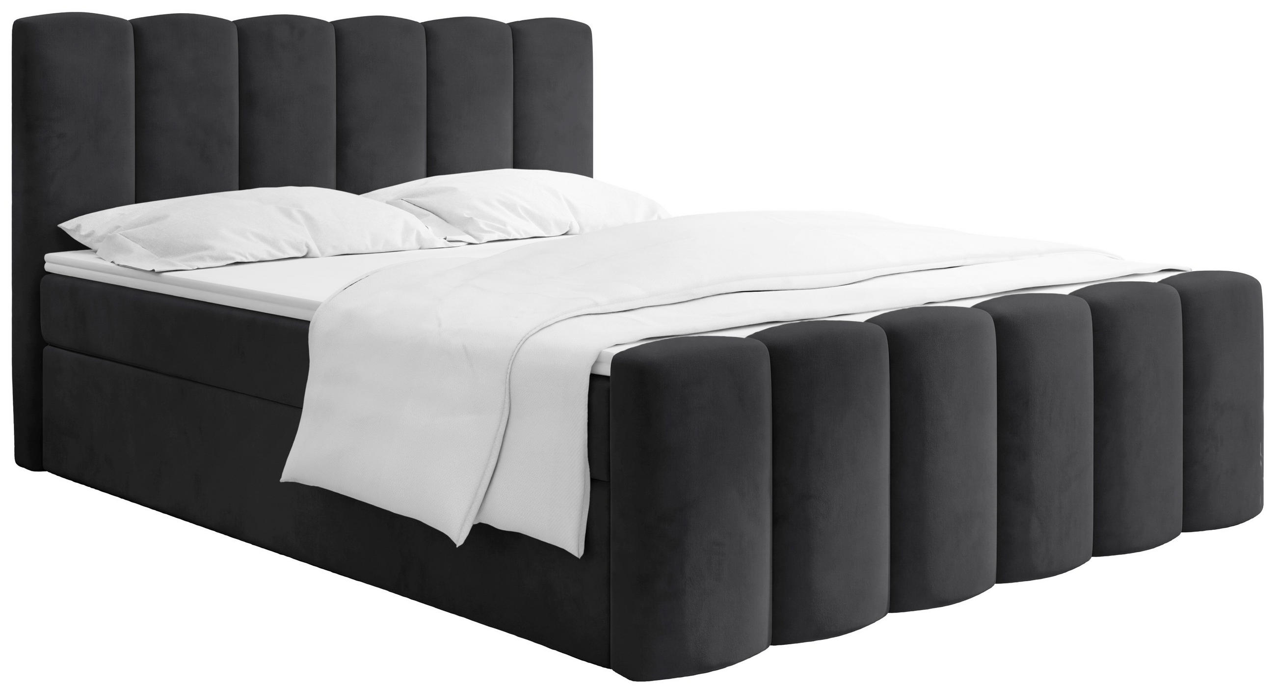 BOXBETT Serenity mit Bettkasten, Samt Schwarz 160x200 cm – inkl. H4 Taschenfederkern Matratze & Foam Topper - Schwarz Hochglanz/Schwarz, Holz/Holzwerkstoff (160/200cm) - WFL GROUP