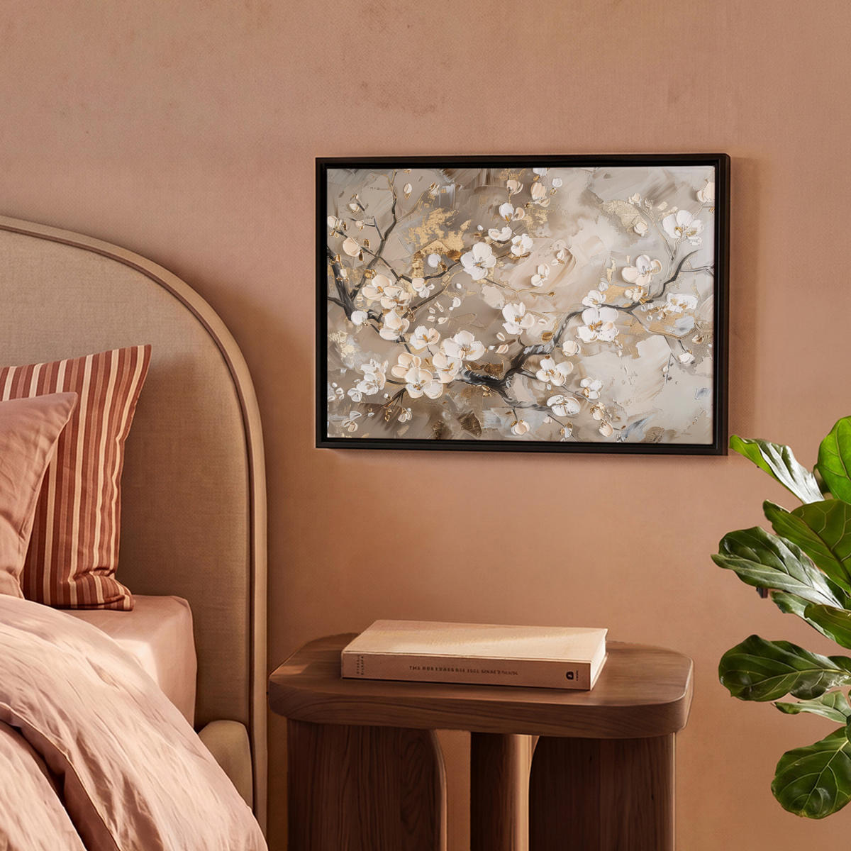LEINWAND Bilder mit Rahmen - Blumen - Weiß - Gold - Beige - Luxus - 40x30 - Greige, Textil (40/30cm) - MuchoWow