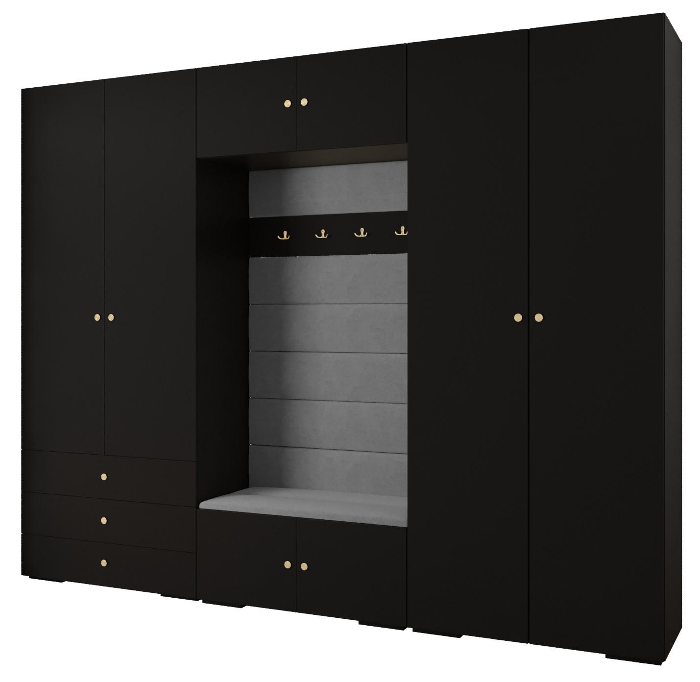 GARDEROBEN-SET 236,7/300/47 - Goldfarben/Schwarz, Holz/Kunststoff (300/236.7/47cm) - Abiks Möbel