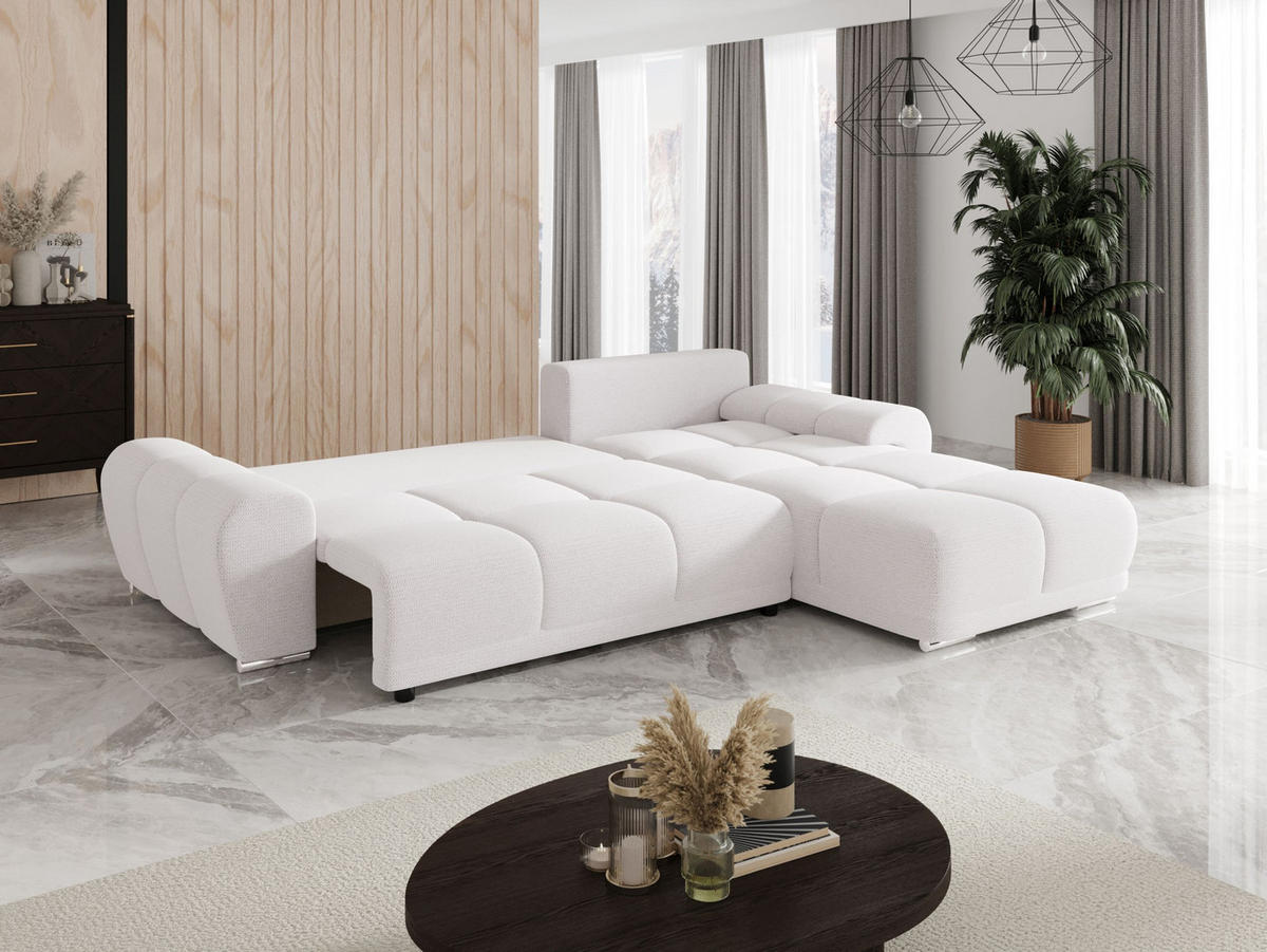 ECKSOFA BEGA L Rechts ARAGON 01 mit Schlaffunktion - Weiß, Textil (289/185cm) - Bedante