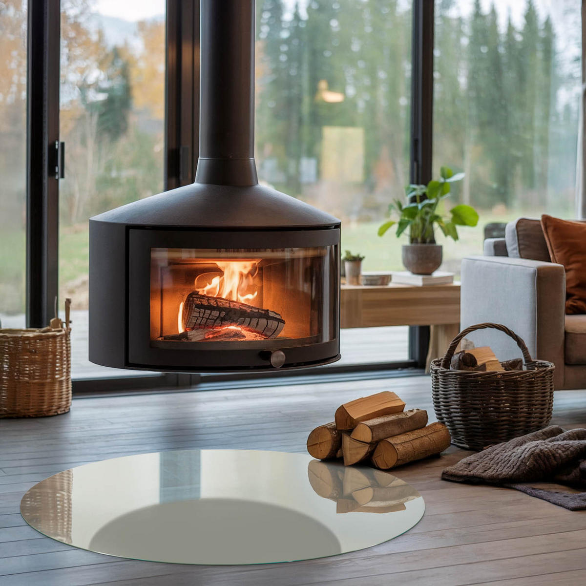 GLASPLATTE für Kamin Ø 100 cm - Grün, Glas (100/100/0.4cm) - TULUP