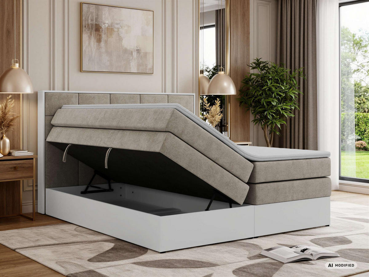 BOXSPRINGBETT ALVIT KING 160/200 - Greige Stukture - Topper T25 - H3 - Greige/Schwarz, Kunststoff/Textil (160/200cm) - MKS