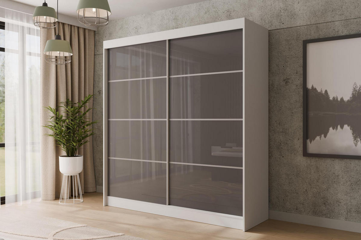 KLEIDERSCHRANK PEKA III - 200 cm - Weiß|Grau - Weiß/Grau, Holzwerkstoff (200/215/61cm) - ALTDECOR