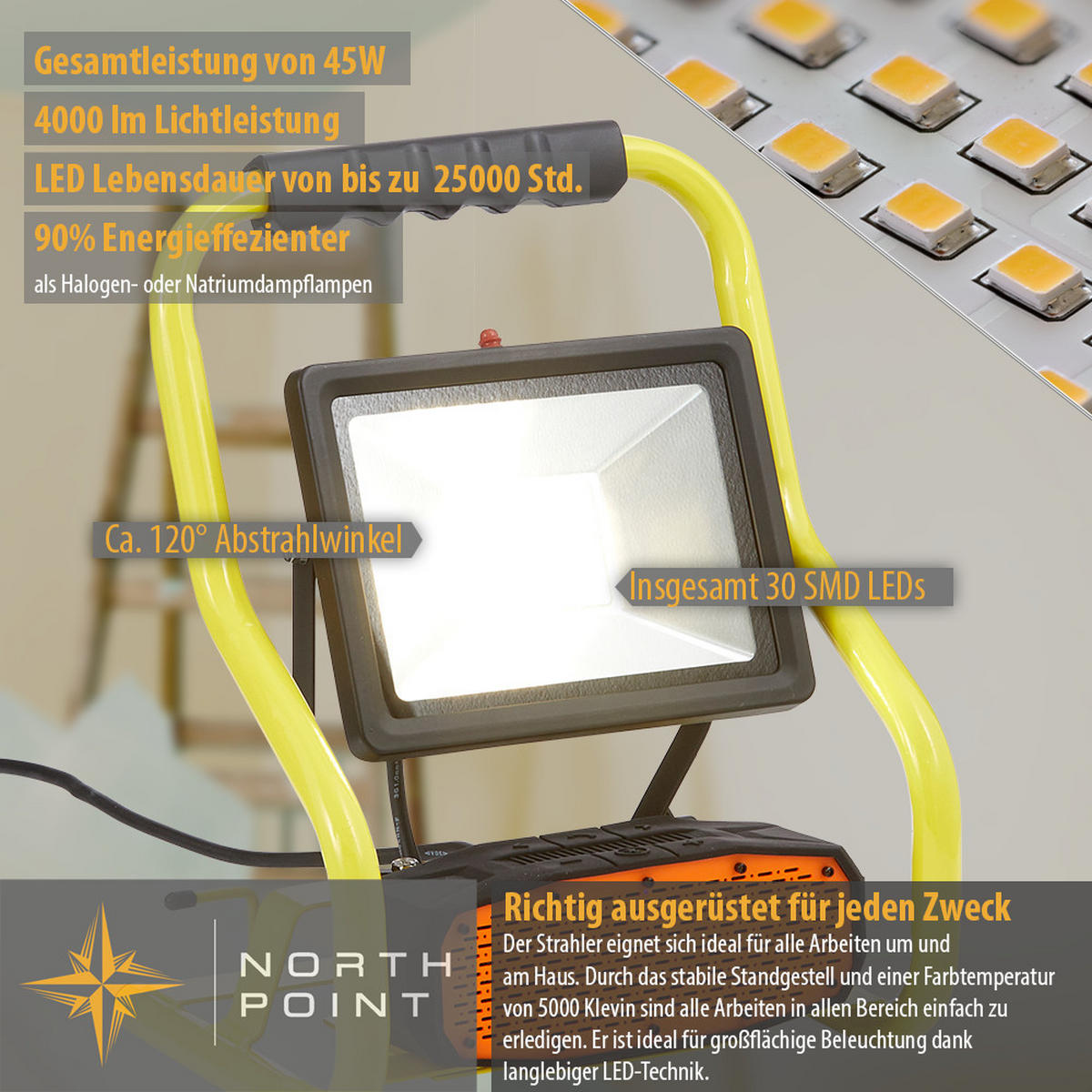 LED-BAUSTRAHLER - 30W mit Bluetooth Lautsprecher und IP44 für Innen- und Außenbereich, 2er-Set - Weiß, Metall (22.6/25.9/35cm) - Northpoint
