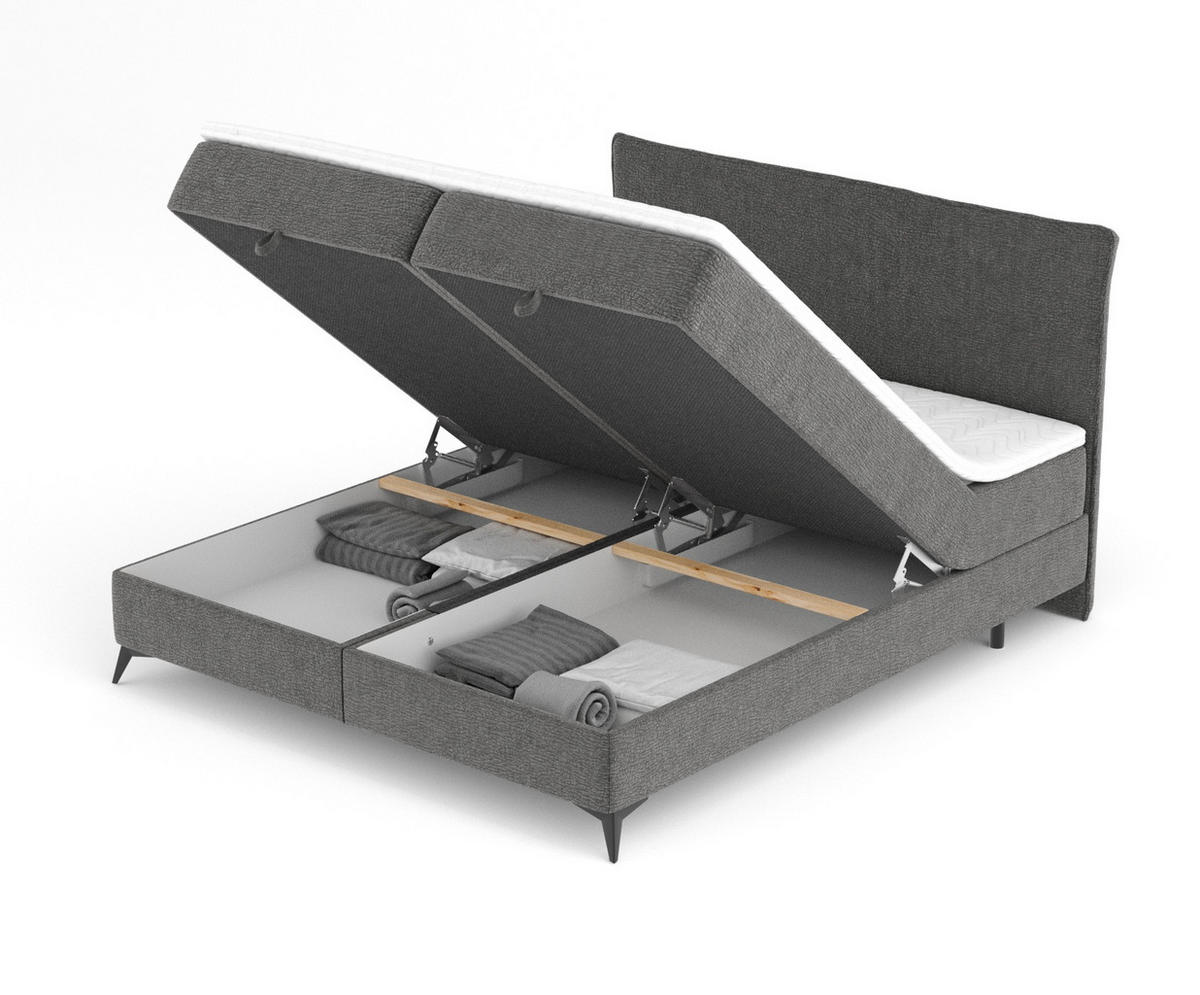 BOXBETT Peru Grau 180/200 cm im Chenille-Stoff - Schwarz/Grau, Holz/Holzwerkstoff (180/200cm) - Maison de Reve