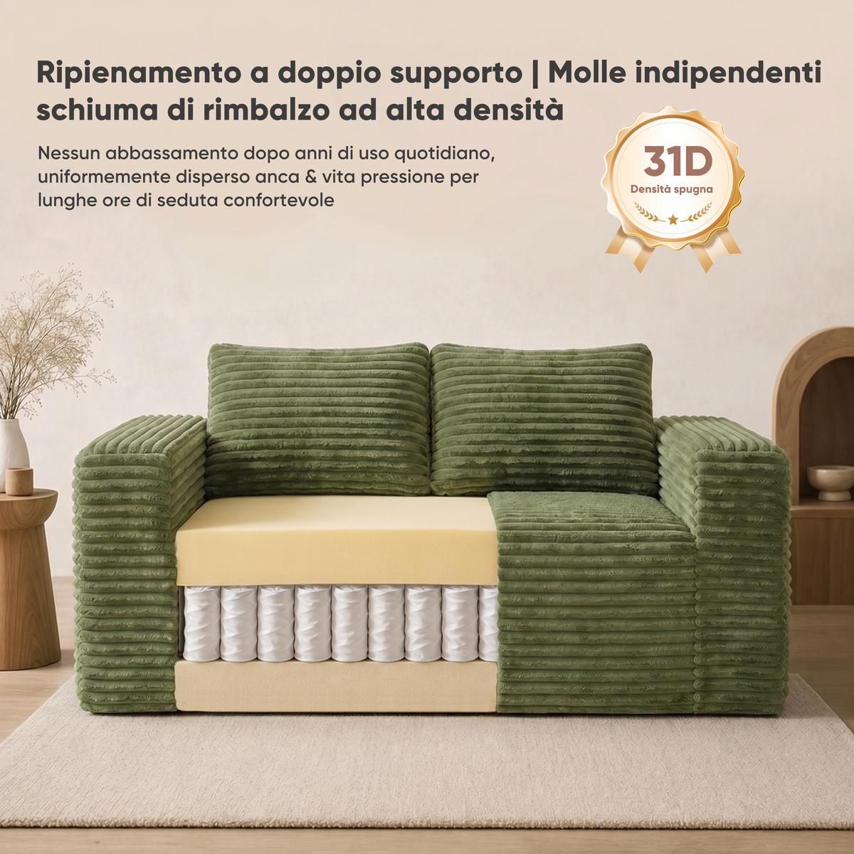 POHOVKA Zelená z manšestru, dvoumístná, bez montáže - zelená barva, textil (160/58/88cm) - Urban Meuble