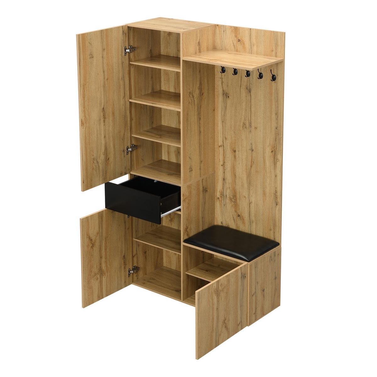 GARDEROBENSET 5 Haken Spiegel Schuhschrank Regale Schubladen modern - Multicolor, Holzwerkstoff (38/191/98.5cm) - FLIEKS