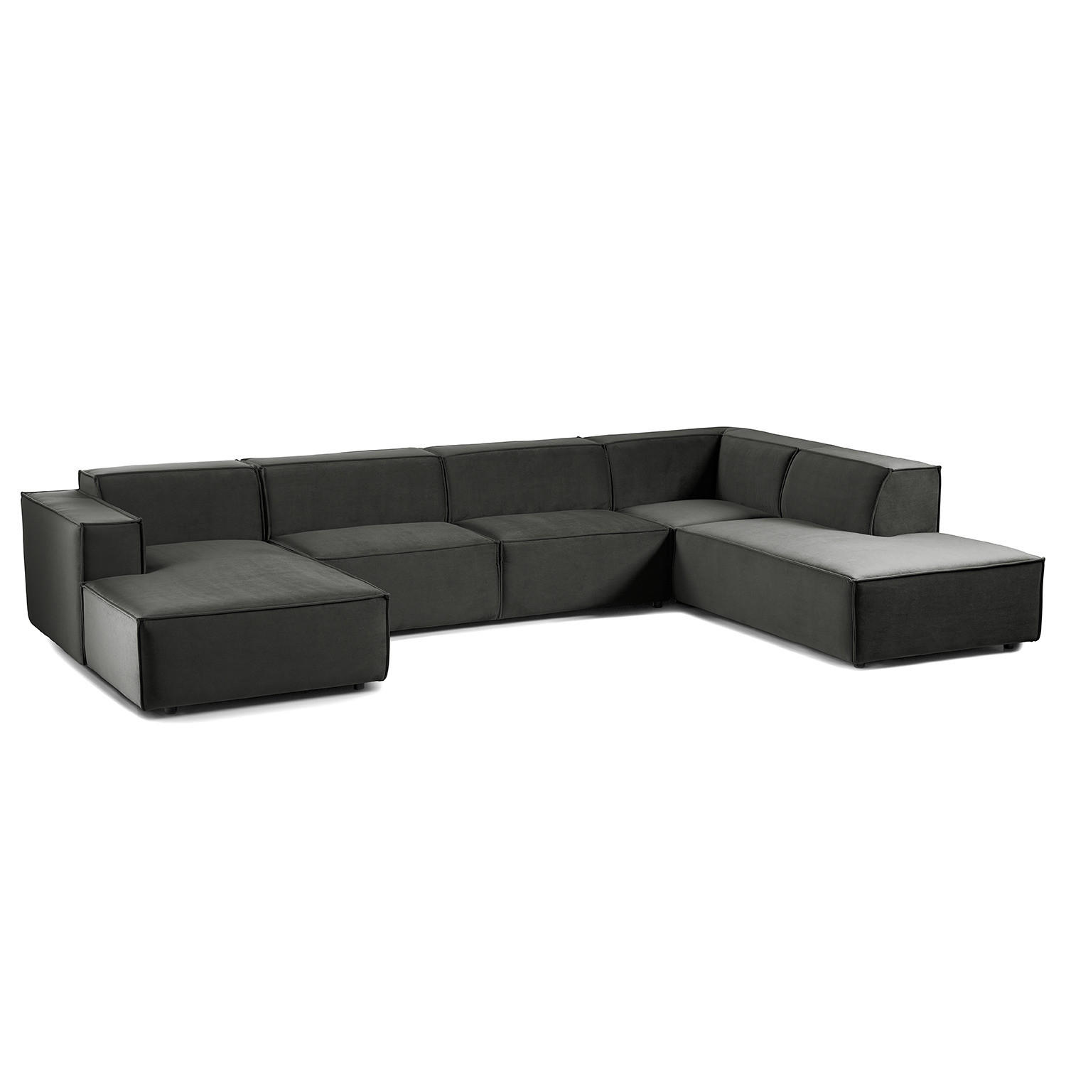 WOHNLANDSCHAFT mit Longchair & Ottomane - Schwarz/Grau, Kunststoff/Textil (369/70/234cm) - home24