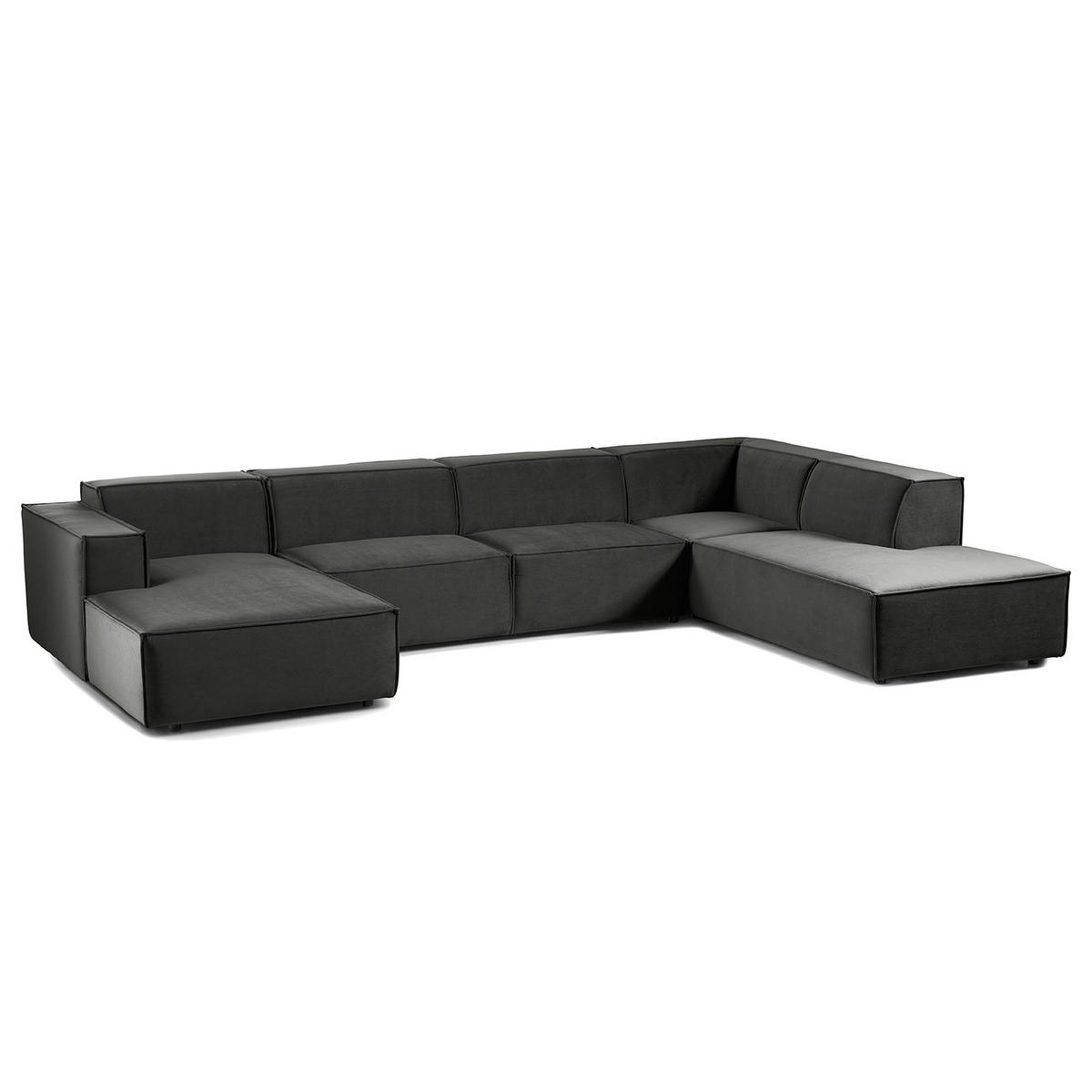 WOHNLANDSCHAFT mit Longchair & Ottomane - Schwarz/Grau, Kunststoff/Textil (369/70/234cm) - home24