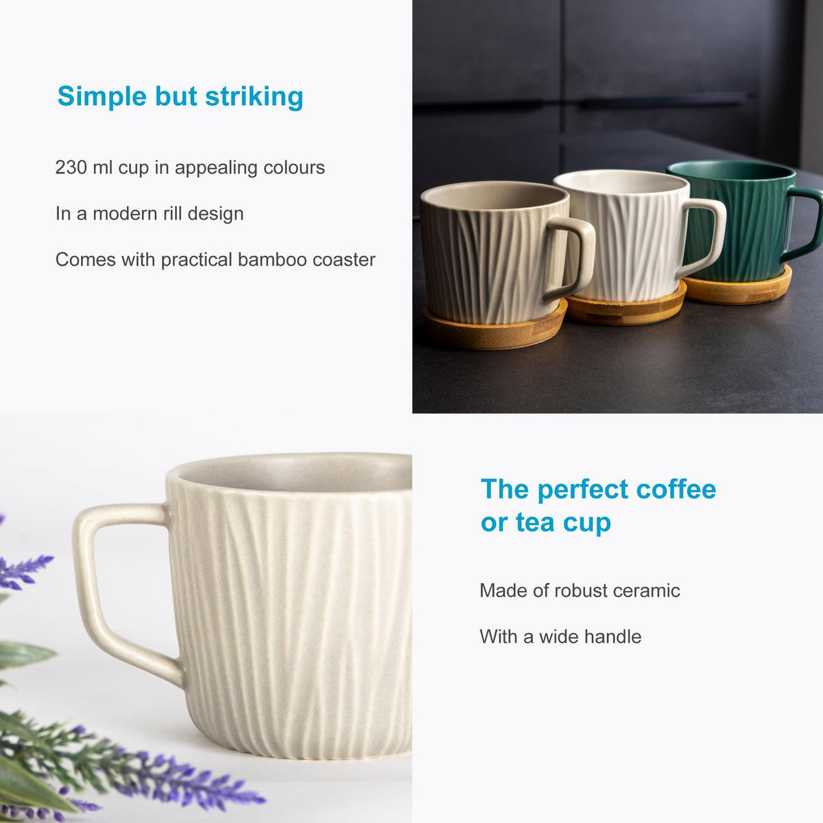 KAFFEETASSE TEETASSE (4er-Set) - Grau, Keramik (8.8/8/36cm) - Intirilife