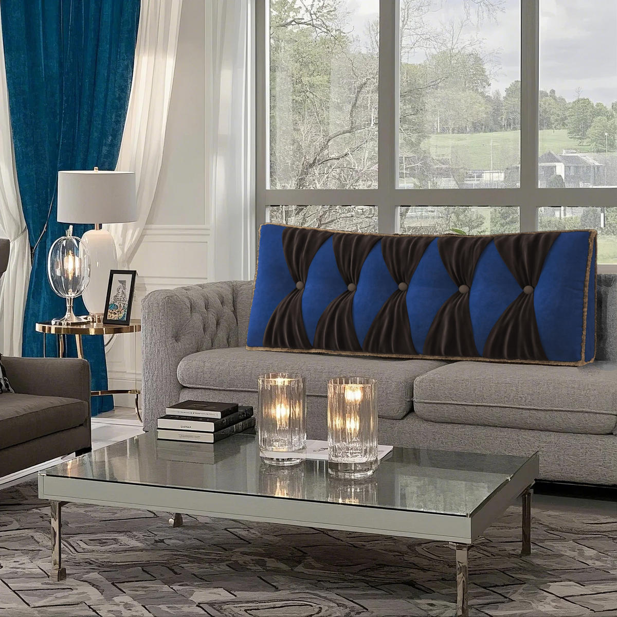 RÜCKENKISSEN Samt Ergonomisches Design Blau 140cm - Blau, Textil (24/140cm) - Vercart