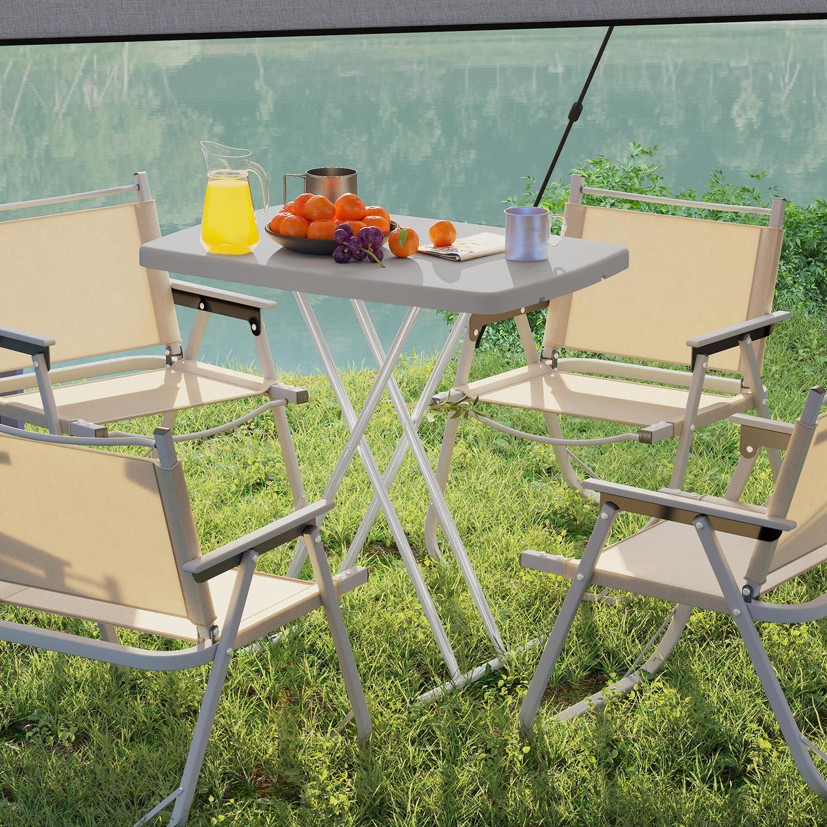 GARTENKLAPPTISCH DE-14193 höhenverstellbar 6-Stufen Grau - Dunkelgrau, Kunststoff (76/50/74cm) - ComfortXL