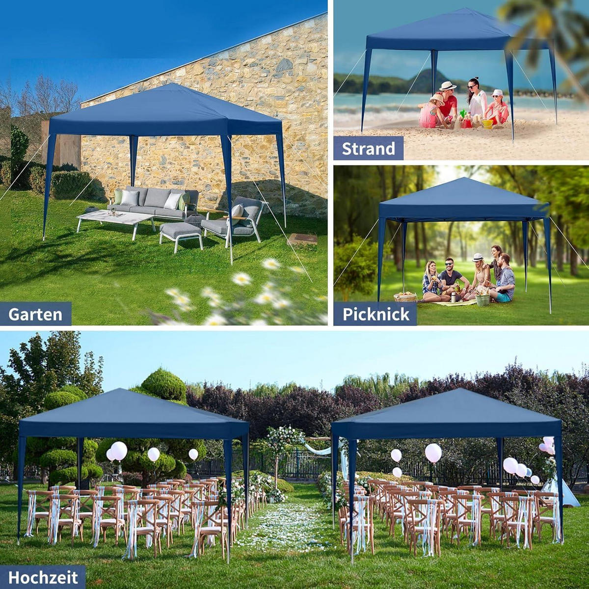 FALTPAVILLON 3 x 3 m Blau Wasserdicht UV-Schutz 50+ - Blau, Textil (300/268/300cm)