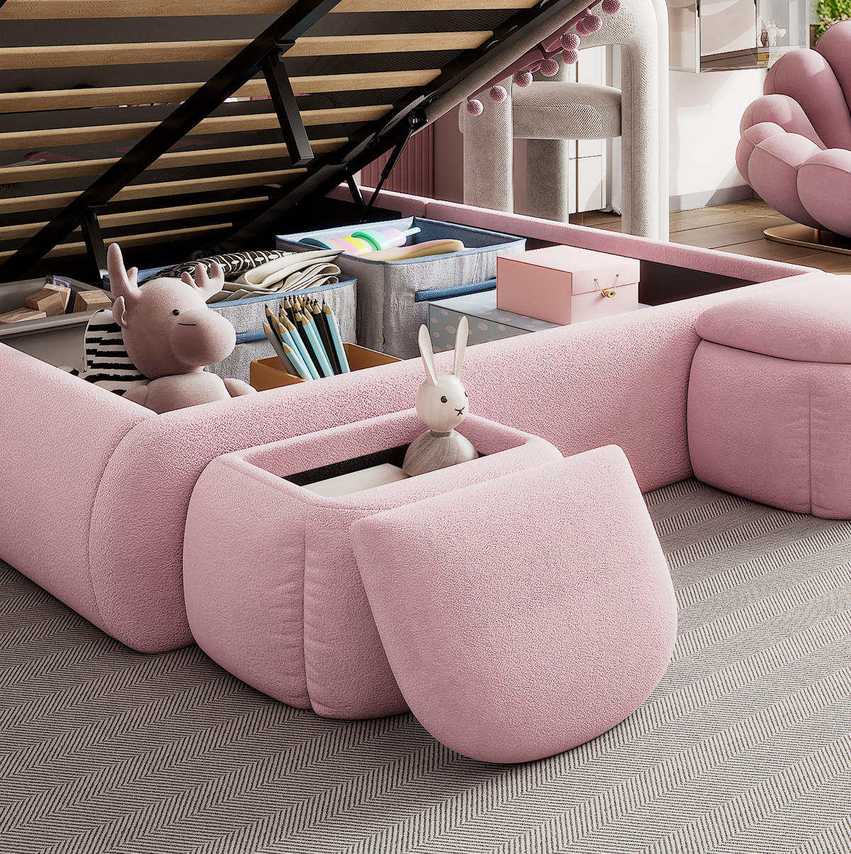 POLSTERBETT 140/200 cm aus Samt mit Stauraum und LED-Beleuchtung Rosa - Rosa, Textil (140/200cm) - Modenvie