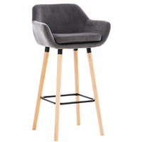 BARHOCKER Grande, Gestell Holz, Samt Grau - Braun/Grau, Holz/Textil (55/99/46cm) - TPFLiving