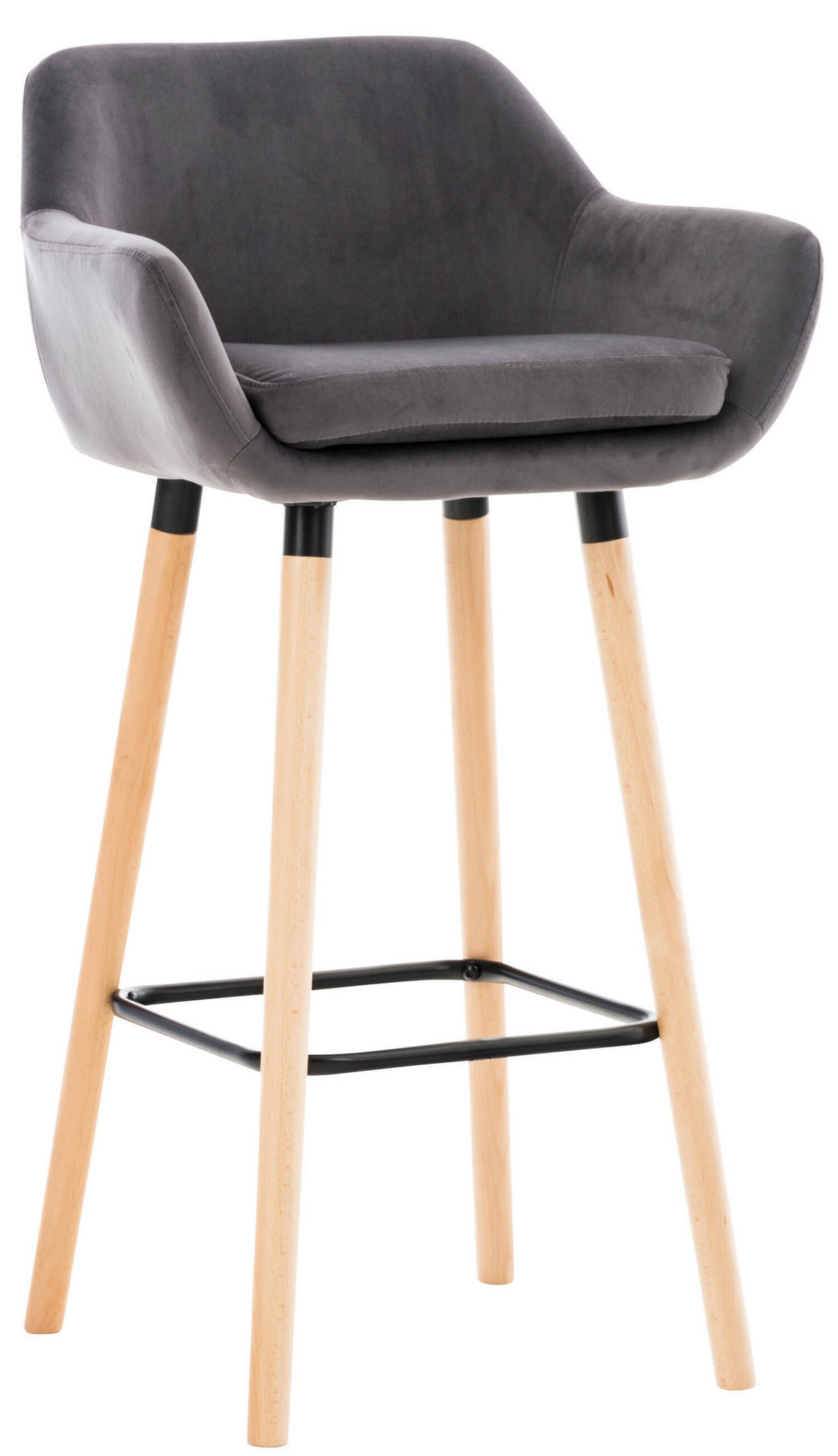 BARHOCKER Grande, Gestell Holz, Samt Grau - Braun/Grau, Holz/Textil (55/99/46cm) - TPFLiving