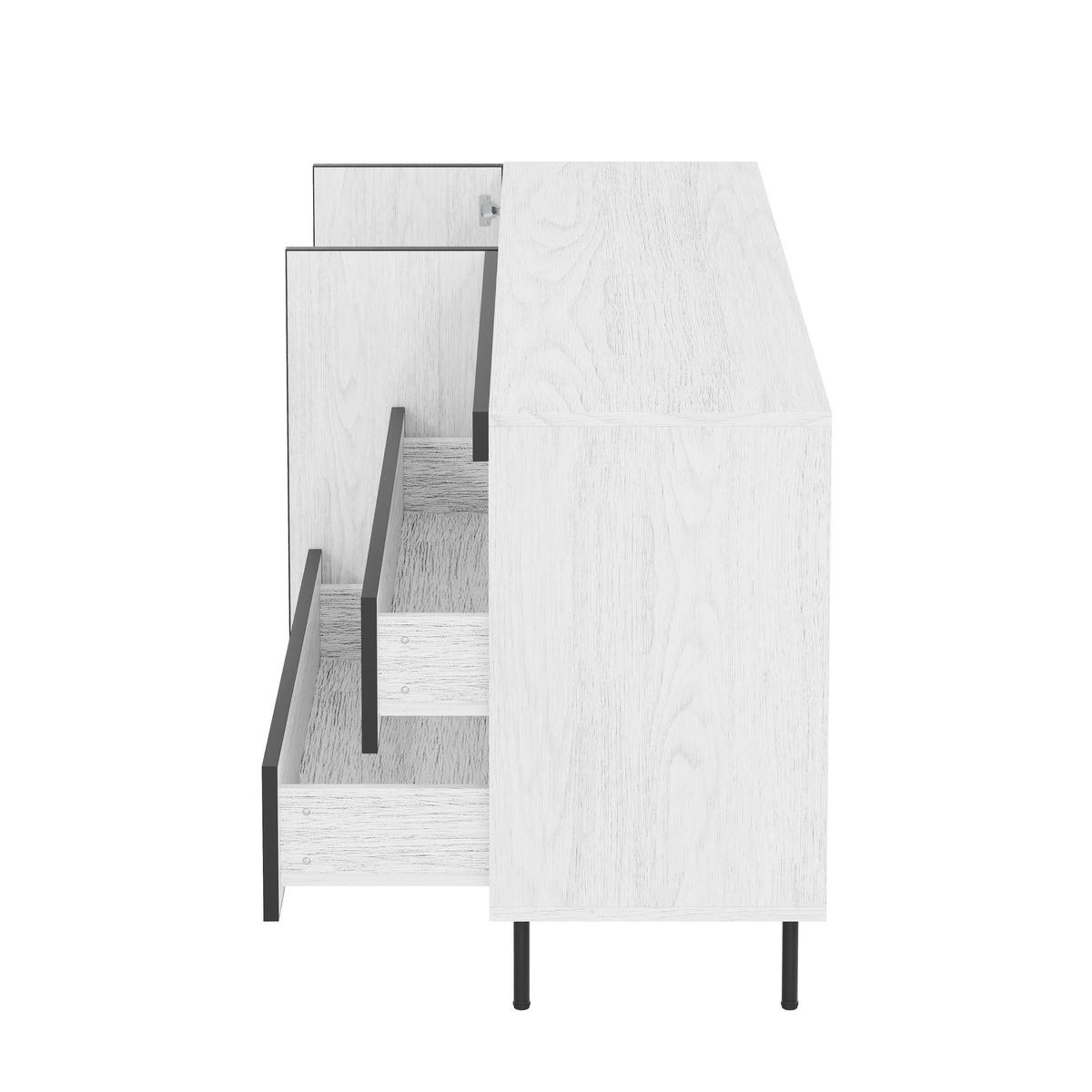 SIDEBOARD 2 Türen 2 Schubladen Offene Regale Multifunktional - Weiß, Holzwerkstoff (42/77/140cm) - FLIEKS