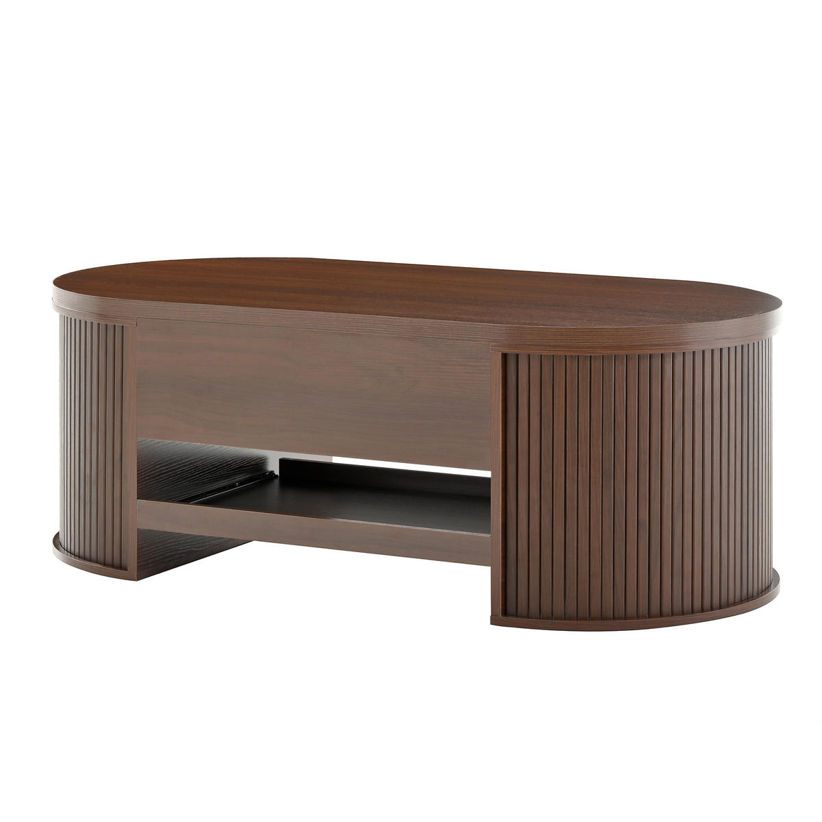 COUCHTISCH höhenverstellbar mit Stauraum Holzlatten Design ausziehbare Ablage Wohnzimmer modern - Nussbaumfarben, Holzwerkstoff/Metall (110/55.5/55cm) - EVRYAE