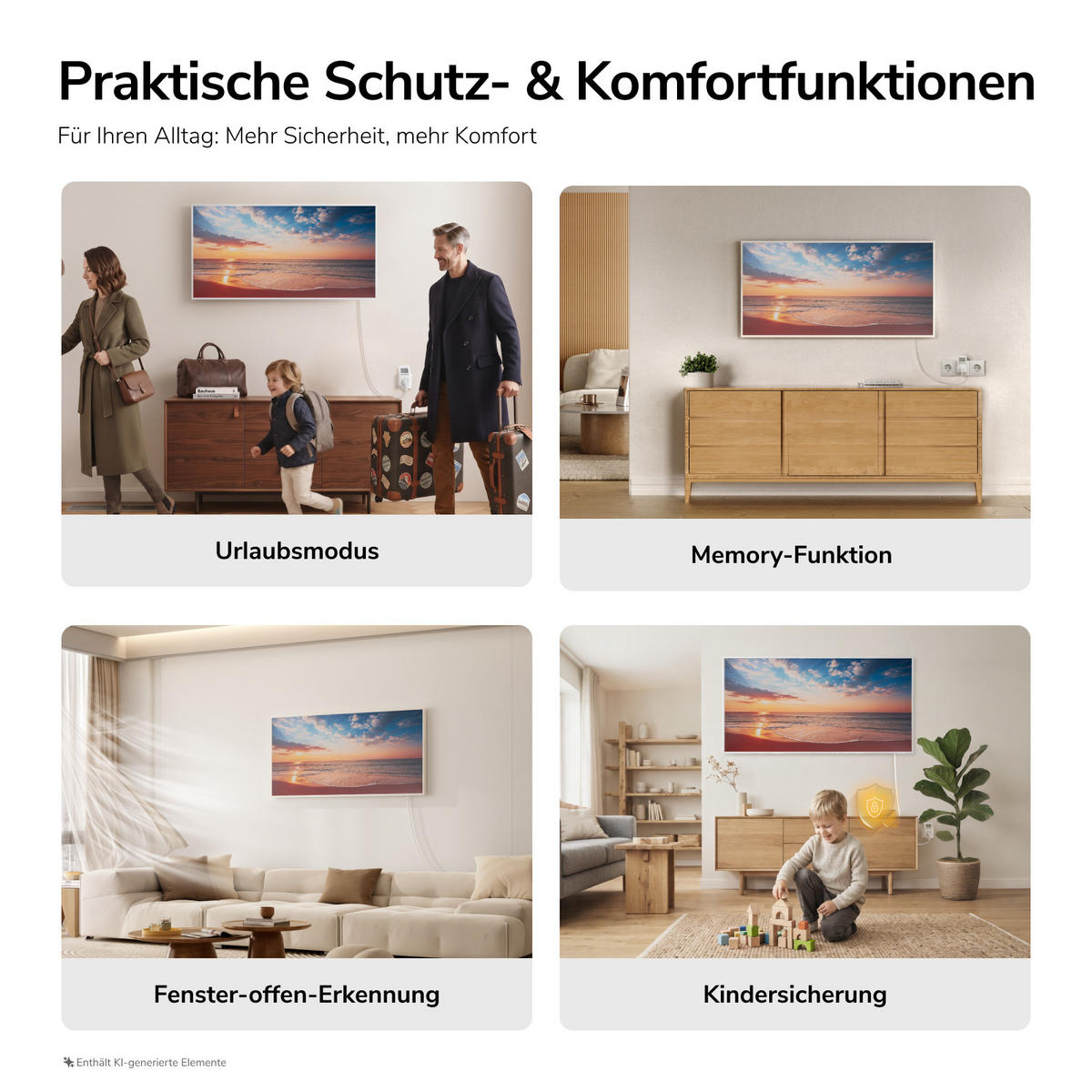 WANDKONVEKTOR elektrisch mit Landschaftsmotiv, WLAN-App-Steuerung, Thermostat, 119,5/59,5 cm - Weiß, Kunststoff/Metall (119.5/59.5/2cm) - EMKE