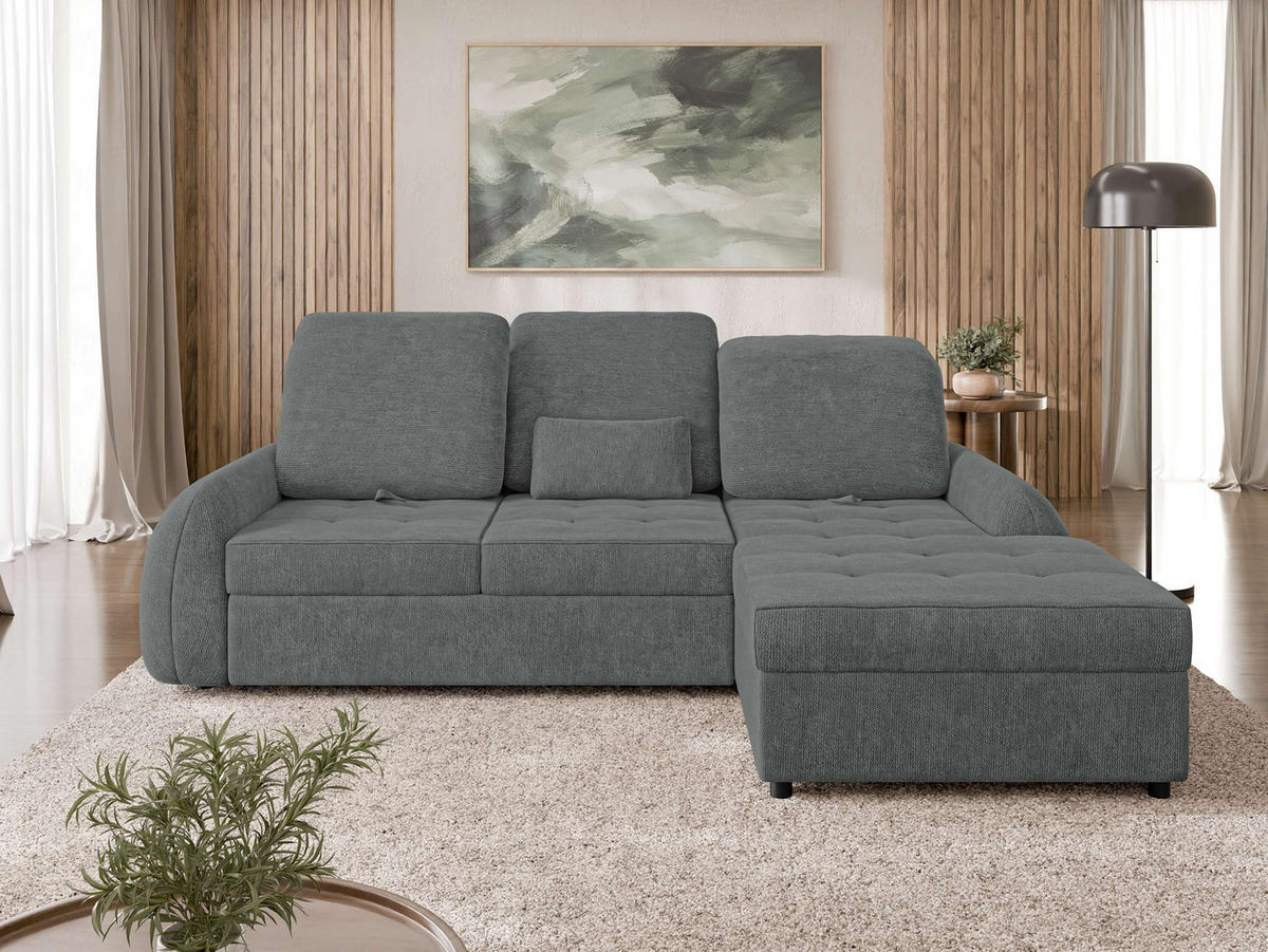 ECKSCHLAFSOFA Soreno, Seite: Rechts - Schwarz/Graphitfarben, Holz/Kunststoff (176/255cm) - MIRJAN24