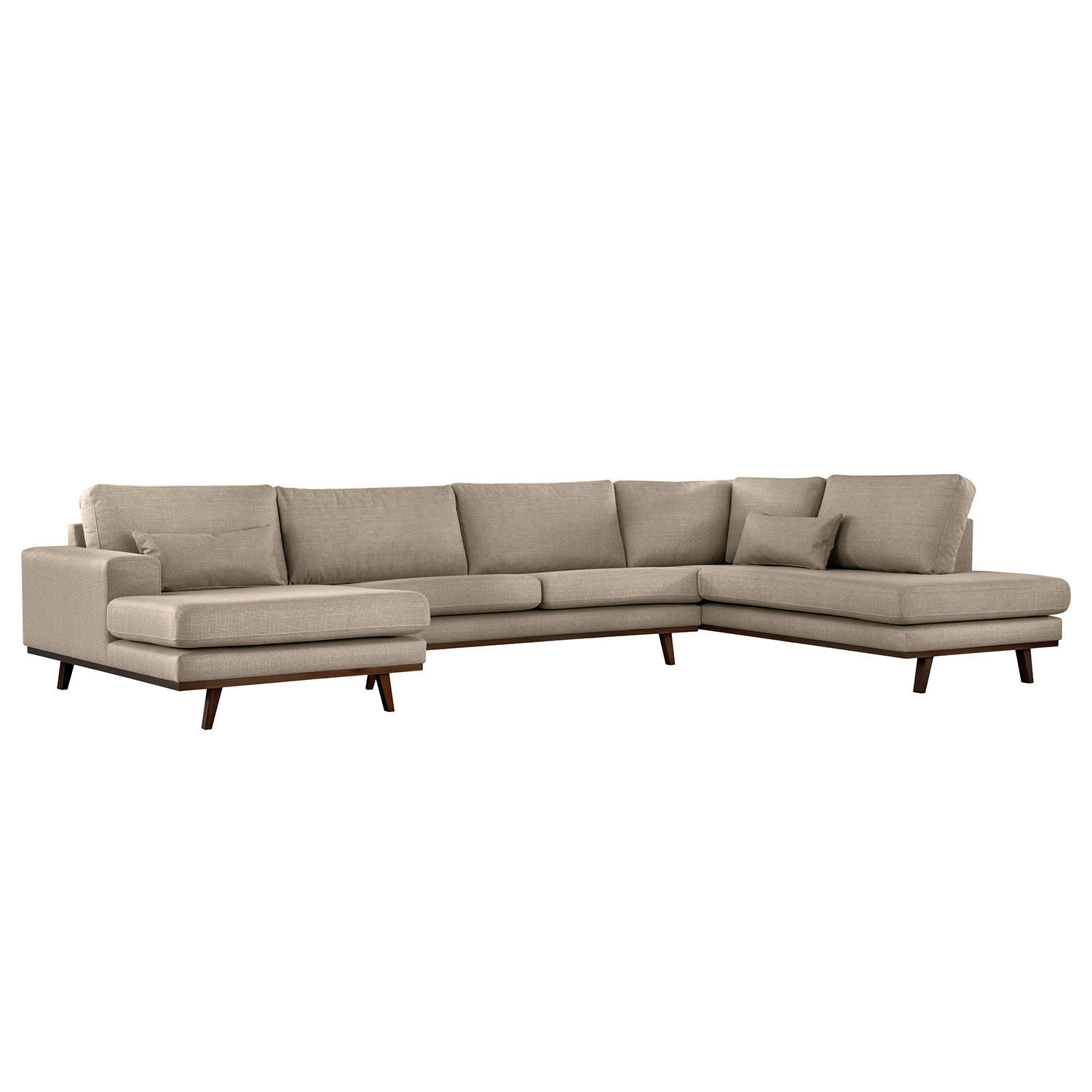 WOHNLANDSCHAFT mit Longchair - Taupe/Buchefarben, Textil (371/81/219cm) - home24