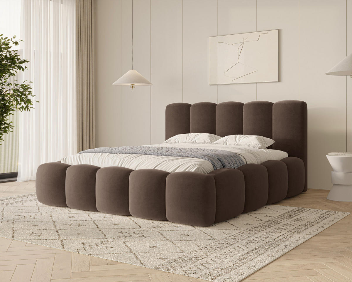 POLSTERBETT 18 - 140x200 cm – Riviera – Gepolstertes Bett mit Metall-Lattenrost - Braun, Holz (140/200cm) - ROYAL24_MARKT