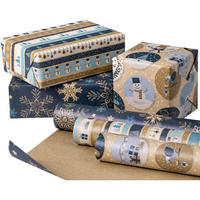 GESCHENKPAPIER 3 Rollen Set Kraftpapier Blau/Weiß 43,2 cm x 3 m - Multicolor, Papier (4/44/10cm)