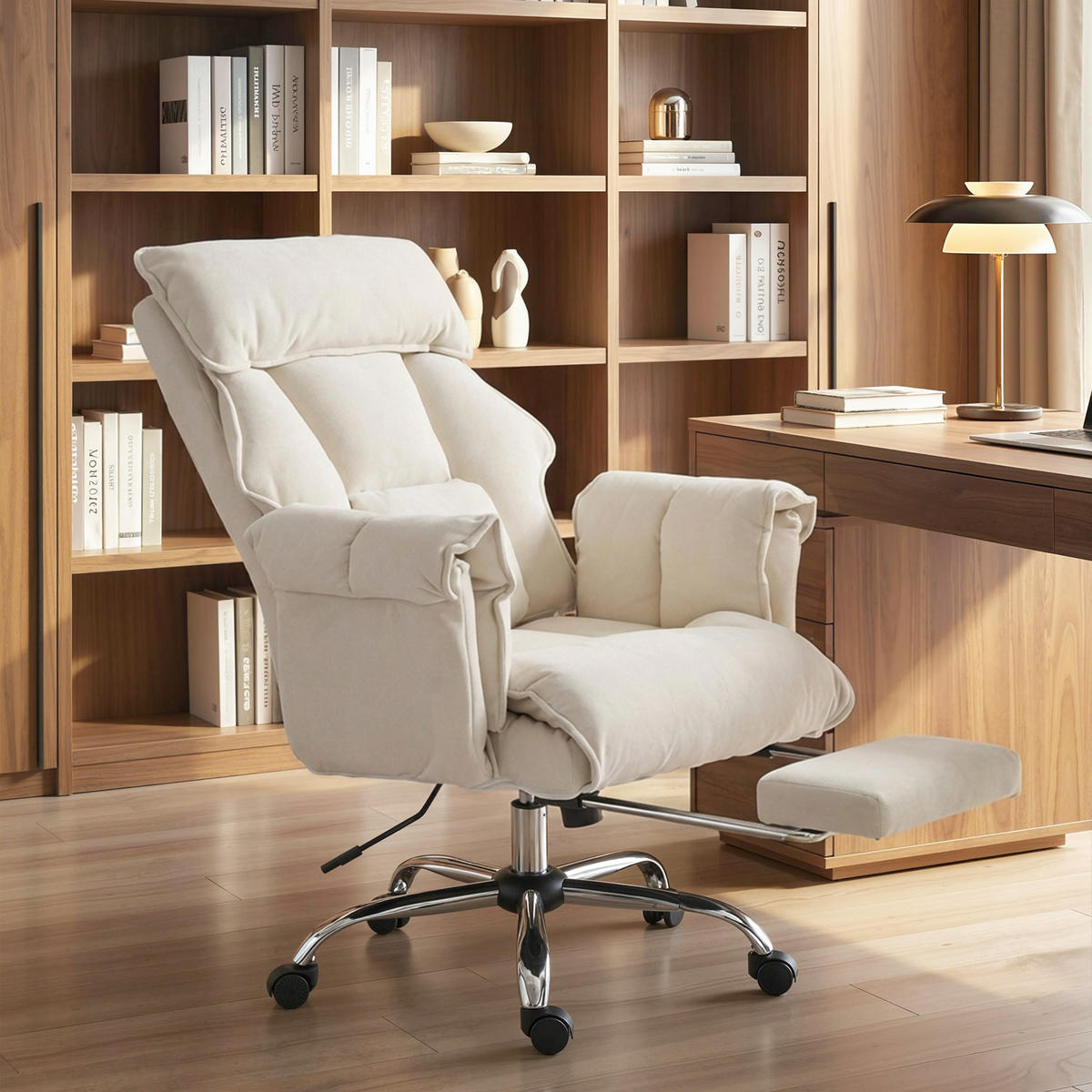 BÜROSTUHL Schneeflanell Cremeweiß - Silberfarben/Creme, Textil/Metall (80/114/80cm) - HOMCOM