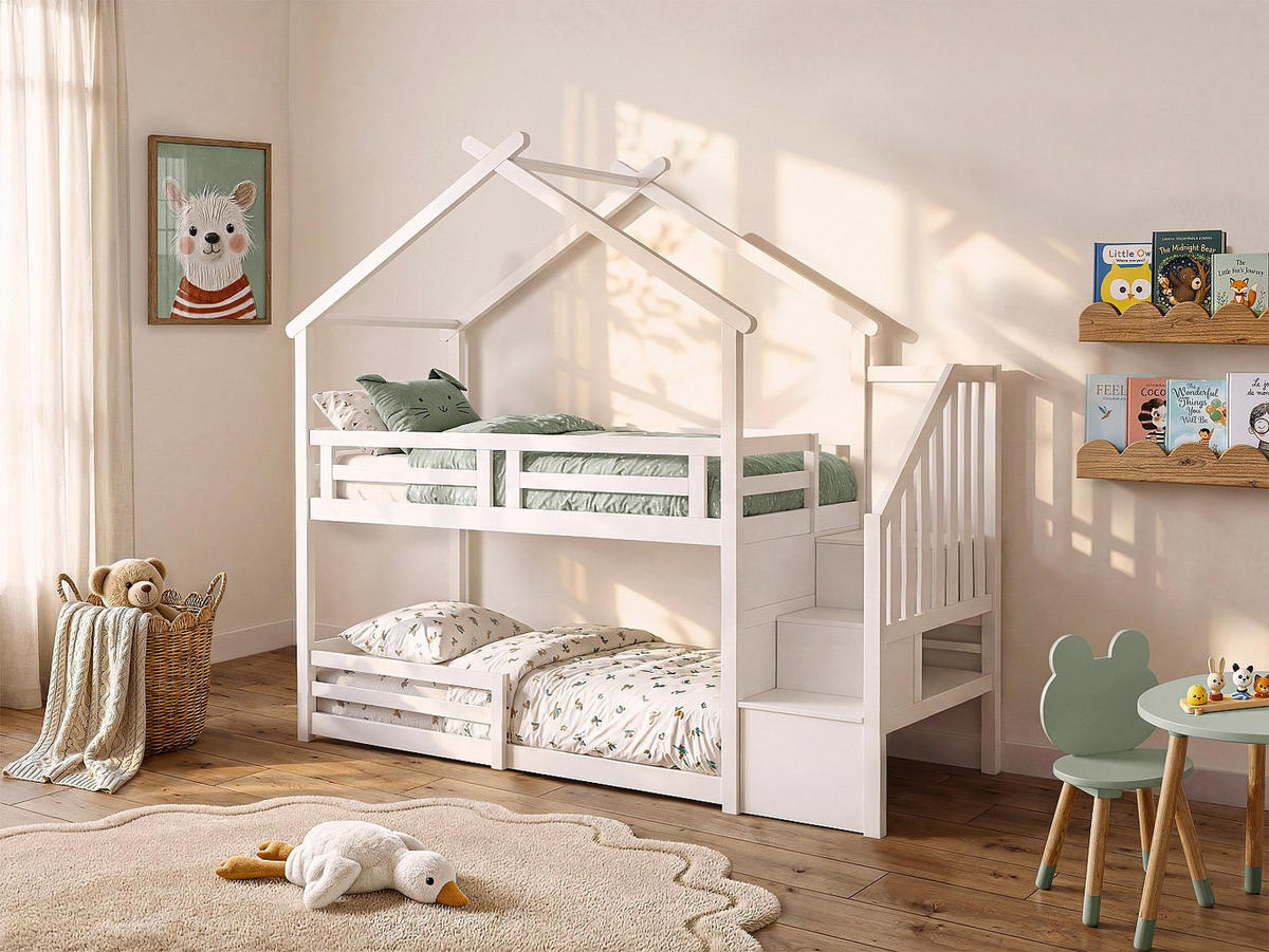 ETAGENBETT - 2 Personen - holz - weiß Talety - Weiß, Holz (90/190cm) - Vente-Unique