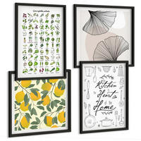BILDER SET 4er Set - 50x50 cm & 40x60 cm Schwarzer Rahmen - Küchenkräuter-Zitronen-Malerei - Schwarz, Kunststoff (50/50cm) - TULUP
