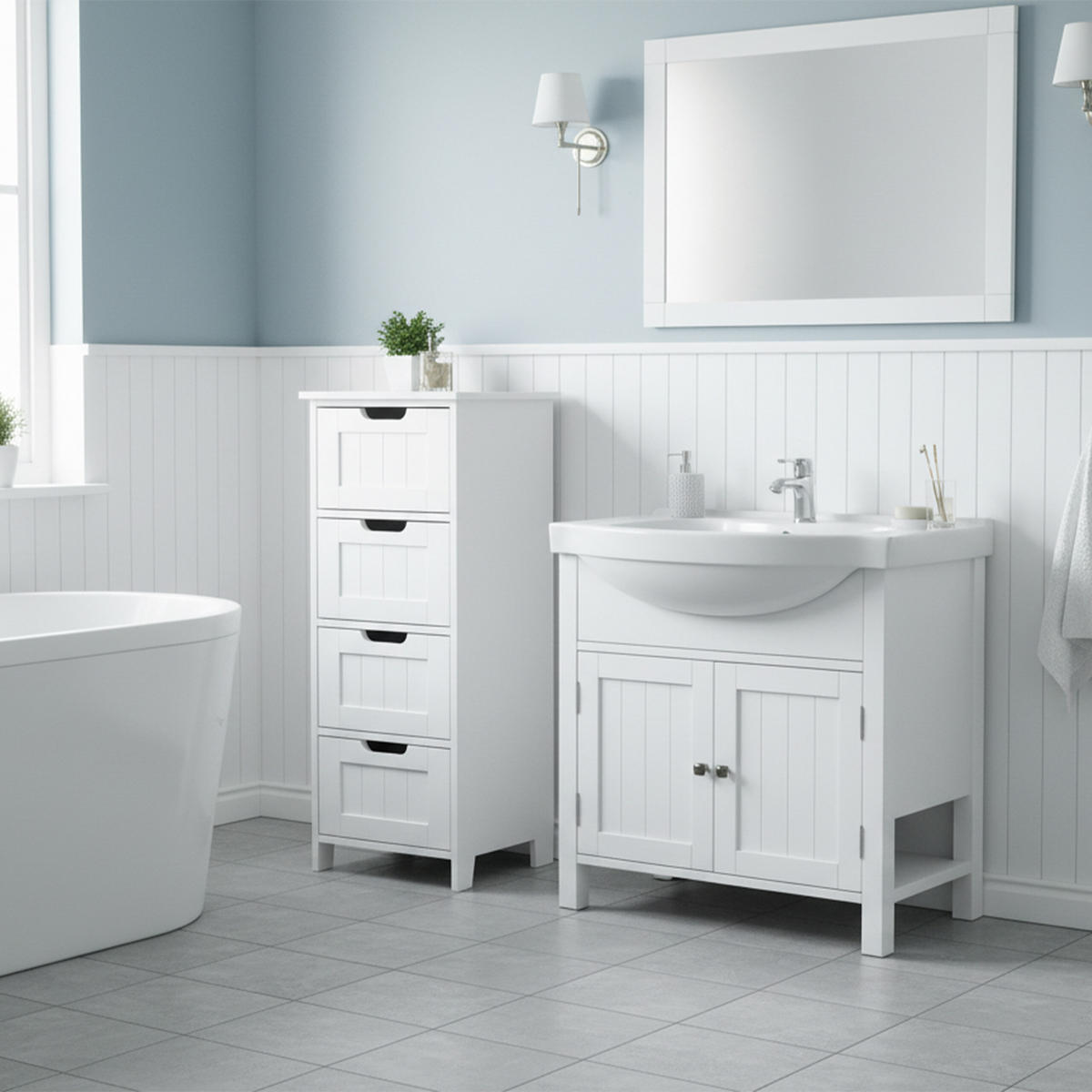 KÚPEĽŇOVÝ šatník - biela, kompozitné drevo (30/82/30cm) - Relaxdays