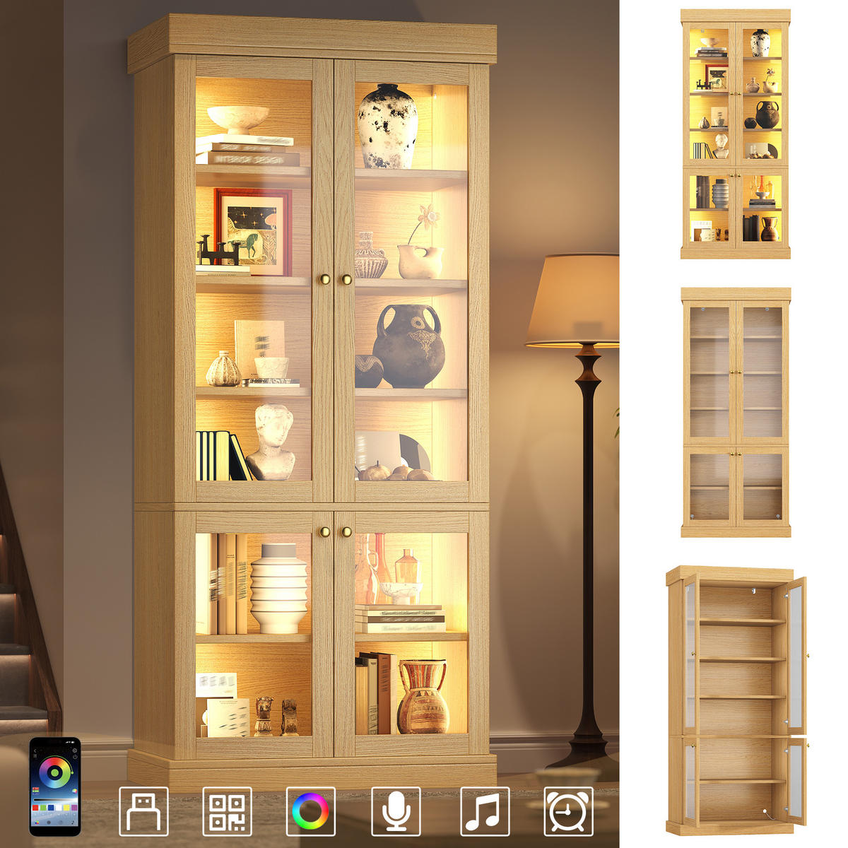 VITRINE LED Glasfront Naturbraun - Naturfarben, Glas (80/180/40cm) - FLIEKS