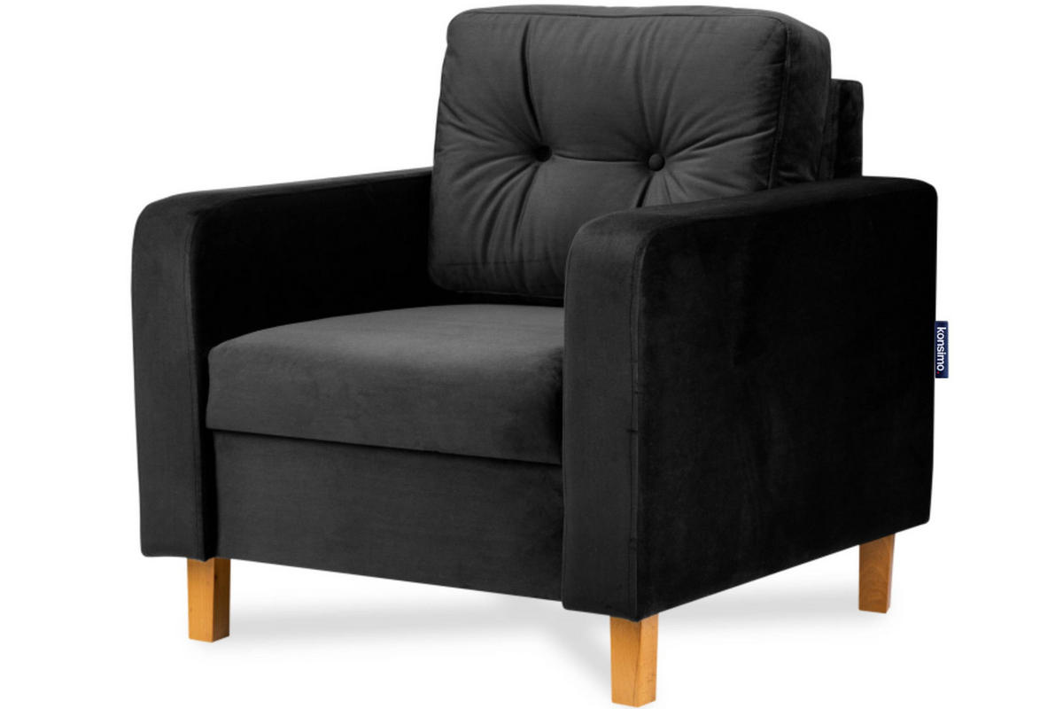 SESSEL ERISO mit Armlehnen und angenehmer Stoff zum Anfassen, Velour-Stoff, graphit - Graphitfarben/Braun, Textil (80/75/75cm) - KONSIMO®