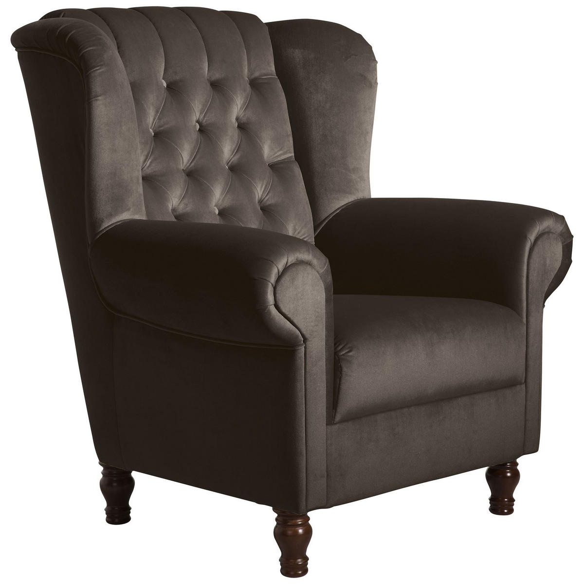 OHRENBACKENSESSEL Katreen Bezug Samtvelours Buche nussbaum dunkel / braun - Braun, Kunststoff (91/101/90cm) - 58aufmkessel