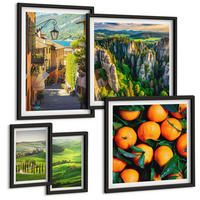 BILDER SET 5er Set - 50x50 cm & 20x30 cm & 40x60 cm Schwarzer Rahmen - Italienische Landschaft Orangen Natur - Schwarz, Kunststoff (40/60cm) - TULUP