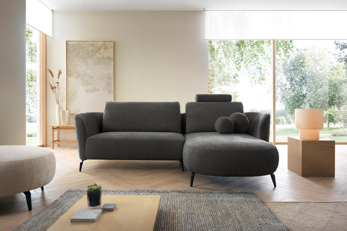 ECKSOFA auf Füßen Kendra 260 cm mit Schlaffunktion, Rechts, Dunkelgrau - Dunkelgrau, Holz (180/260cm) - Emporius