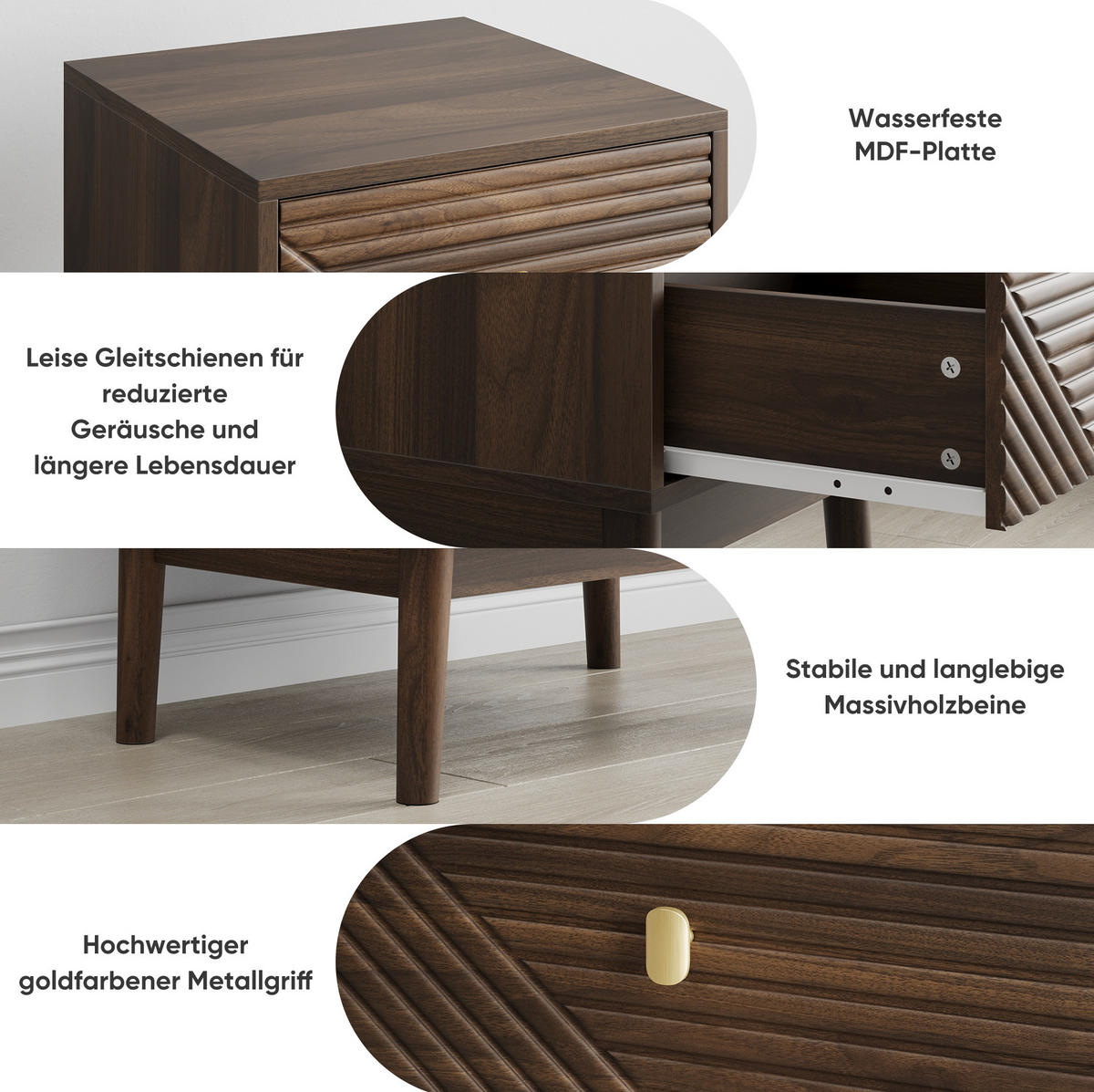 NACHTTISCH-SET (2 Stück) aus MDF mit 2 Schubladen, 40/40/55 cm, Walnuss - Walnussfarben, Holzwerkstoff (40/55/40cm) - Redom